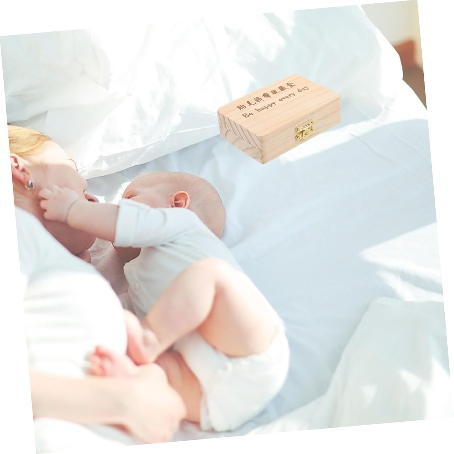 INOOMP Adorable Keepsake Box Cord Storage Fetal Hair Teeth Preservation Wooden Newborn image number 4
