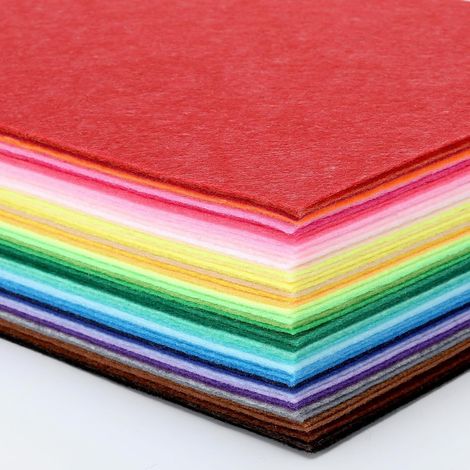 Thin Felt Fabric Sheets, Assorted Colors Stiff Felt Sheets for Crafts DIY Patchwork Sewing Projects Decoration (Stiff 50 Colors, 8&times;12 Inches)