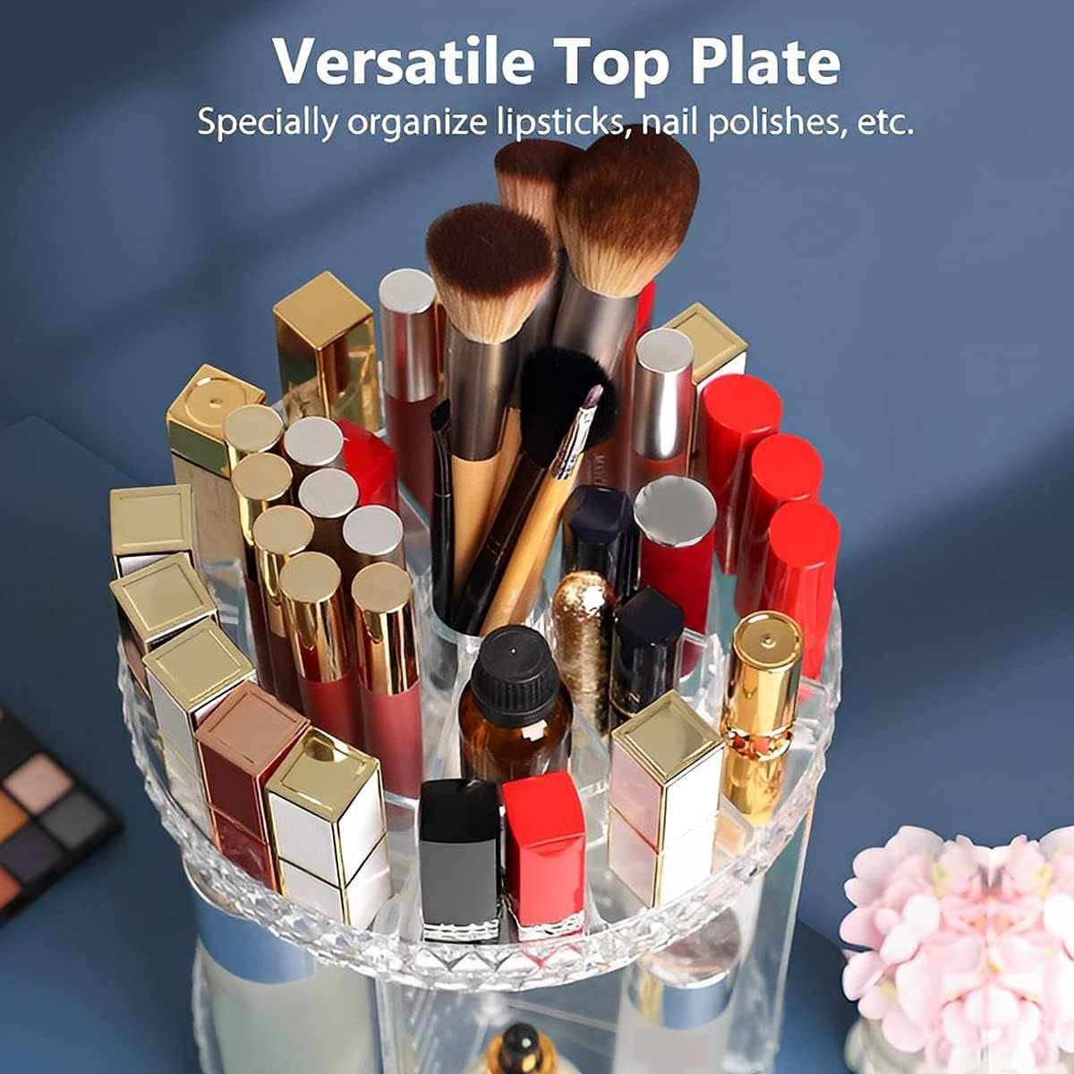 Rotating Makeup Organizer, Makeup Stand with 3 Tiers Compartment 360 Degree Small Rotating Makeup Organizer, Large Capacity Cosmetic Storage Display Box Clear (Transparent) image number 5