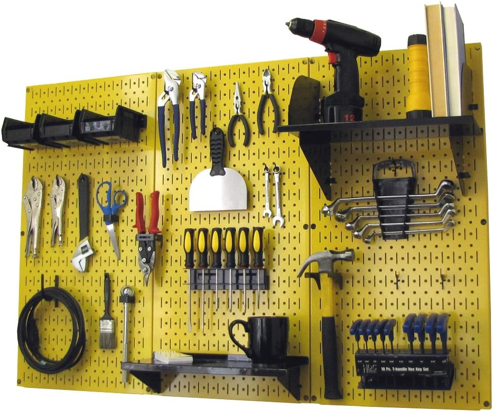 Wall Control 30-WRK-400 YB Pegboard Organizer 4' Metal Standard Tool Storage Kit with Yellow Tool Board and Black Accessories image number 6