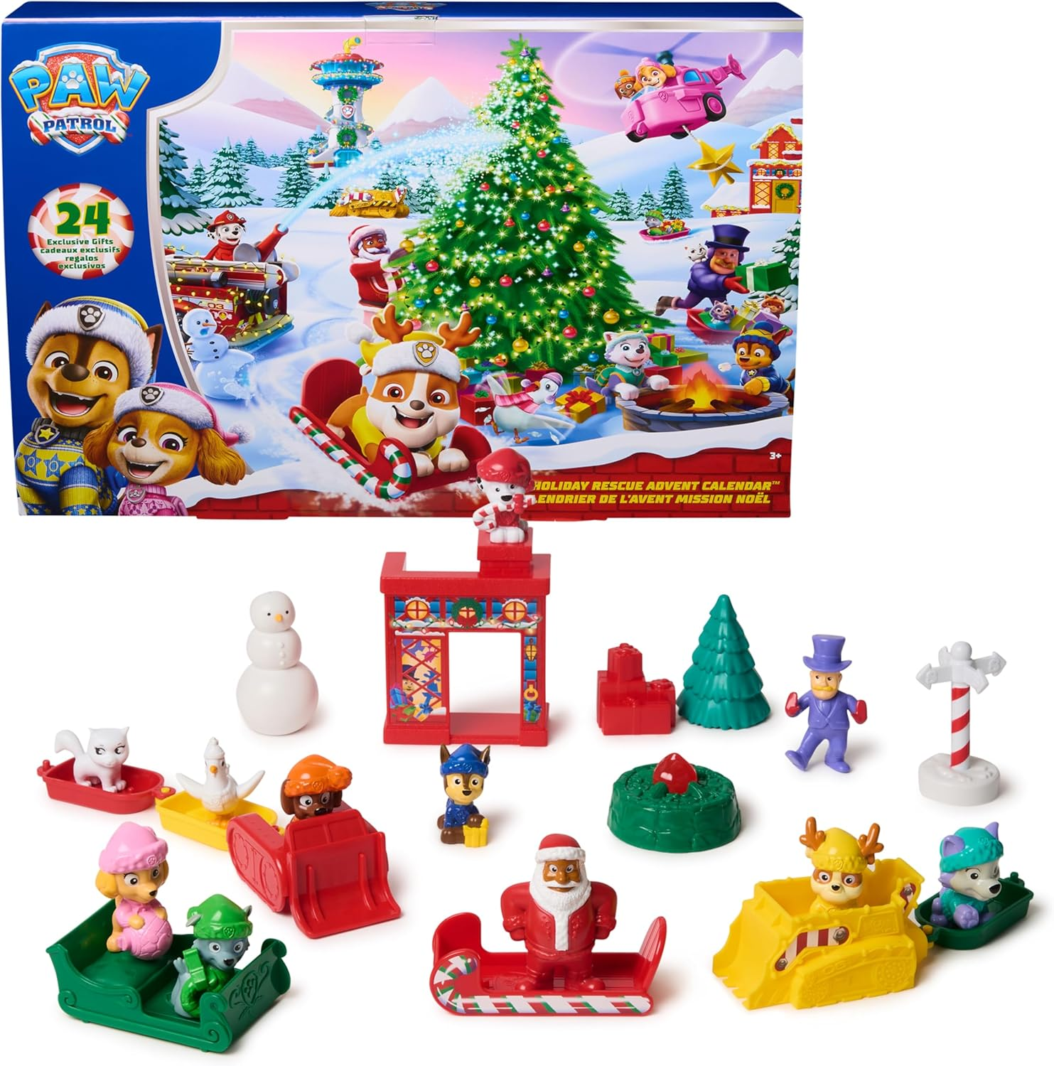 PAW Patrol Holiday Rescue Advent Calendar, 24 Surprise Toys - Figures, Miniature Vehicles and Accessories, Kids Toys for Boys and Girls Ages 3 and Up image number 3