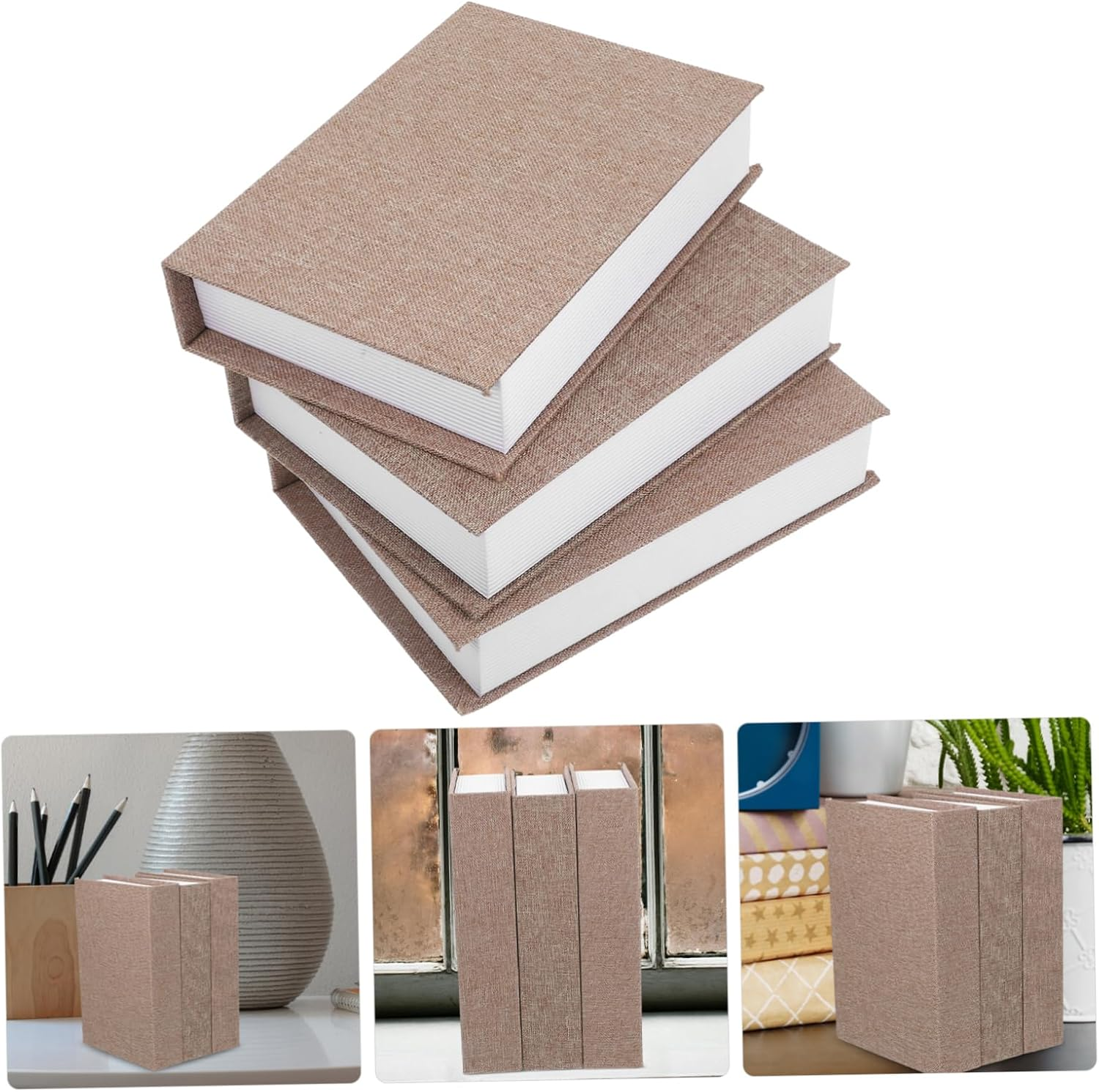 Modern Faux Books Decorative Boxes Realistic Fabric Bookends Storage for Bookshelf Fake Book Decorations image number 2