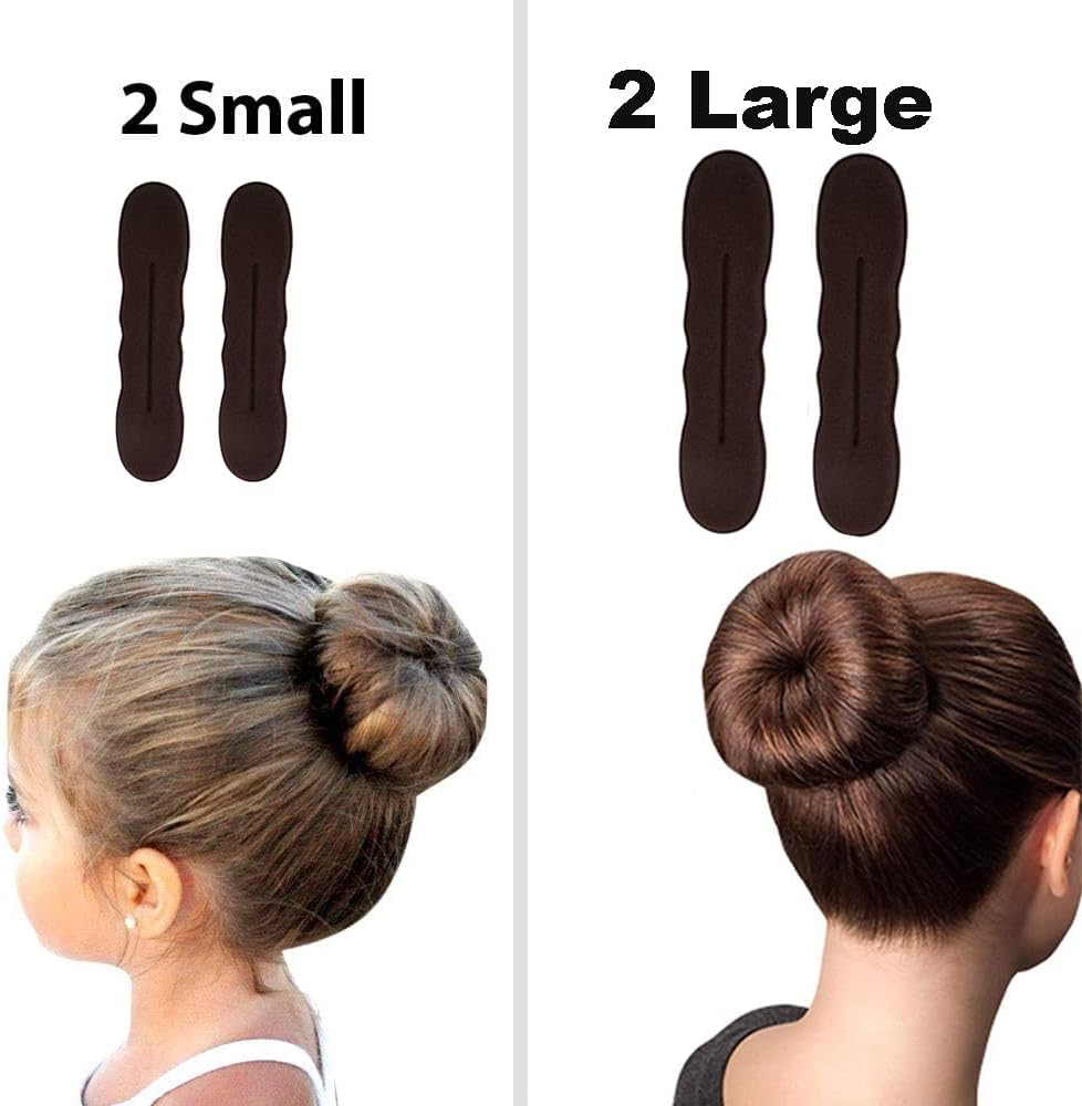 Brown Magic Hair Bun Maker 4 Pcs (2 Large, 2 Small), LHAAAYF Foam Sponge Buns Shaper Accessories Strong Flexible Reusable Bun Twister for Updo&rsquo;S, Ballet Buns, French Twist, Waves - Easy Bun Hair Tool (Brown) - Brown image number 5