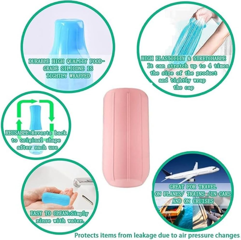 Jindizi 8Pcs Reusable Silicone Leak Proof Sleeves Elastic Sleeves, Elasticity Silicone Leak Locks for Travel Sized Toiletries Skins,Travel Bag and Carry-On Luggage (Blue/Black/White/Pink) image number 1