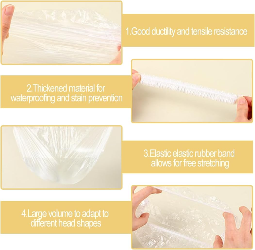 Pack of 50 Disposable Shower Caps, Plastic Cosmetic Caps, Disposable Hair Caps for Salon, Disposable for Travel, Bath Cap, Disposable for Long image number 5