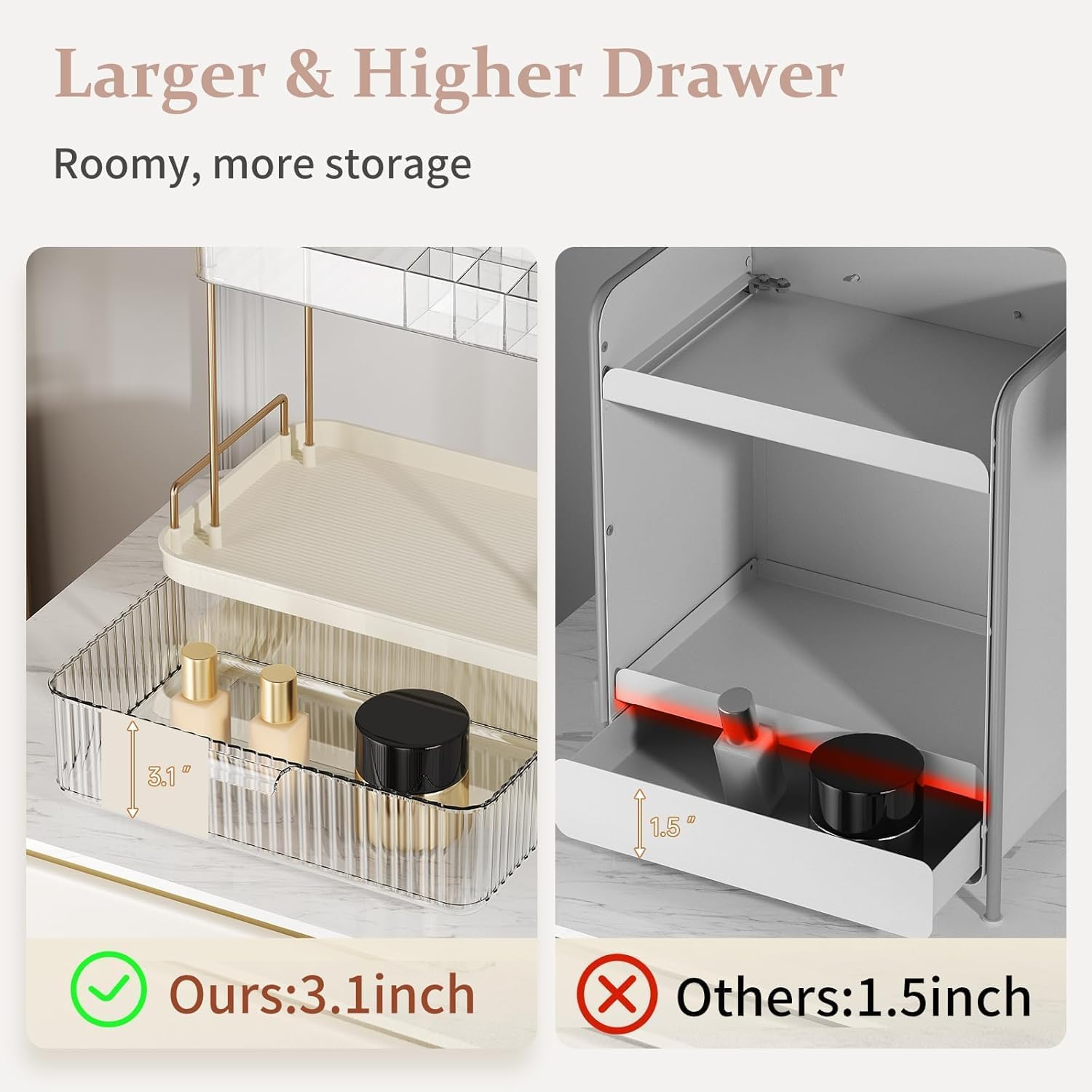 2-Tier Bathroom Counter Organizer with Large Drawer and Compartments, Clear Skincare and Makeup Organizer for Countertop, Multi-Purpose Cosmetic Storage Box image number 4