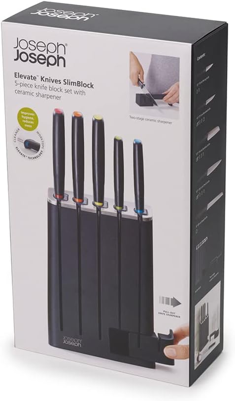Joseph Joseph Elevate Knives Slimblock Stainless Steel 5 Piece Kitchen Knife Block Set with Ceramic Sharpener &ndash; Black image number 4