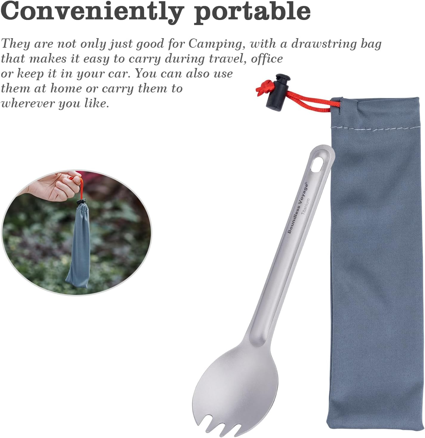 Boundless Voyage Titanium Cutlery Set Reusable Spork Set 2 Packed Lightweight Camping Tableware Outdoor Flatware with Storage Bag Ti1037T
