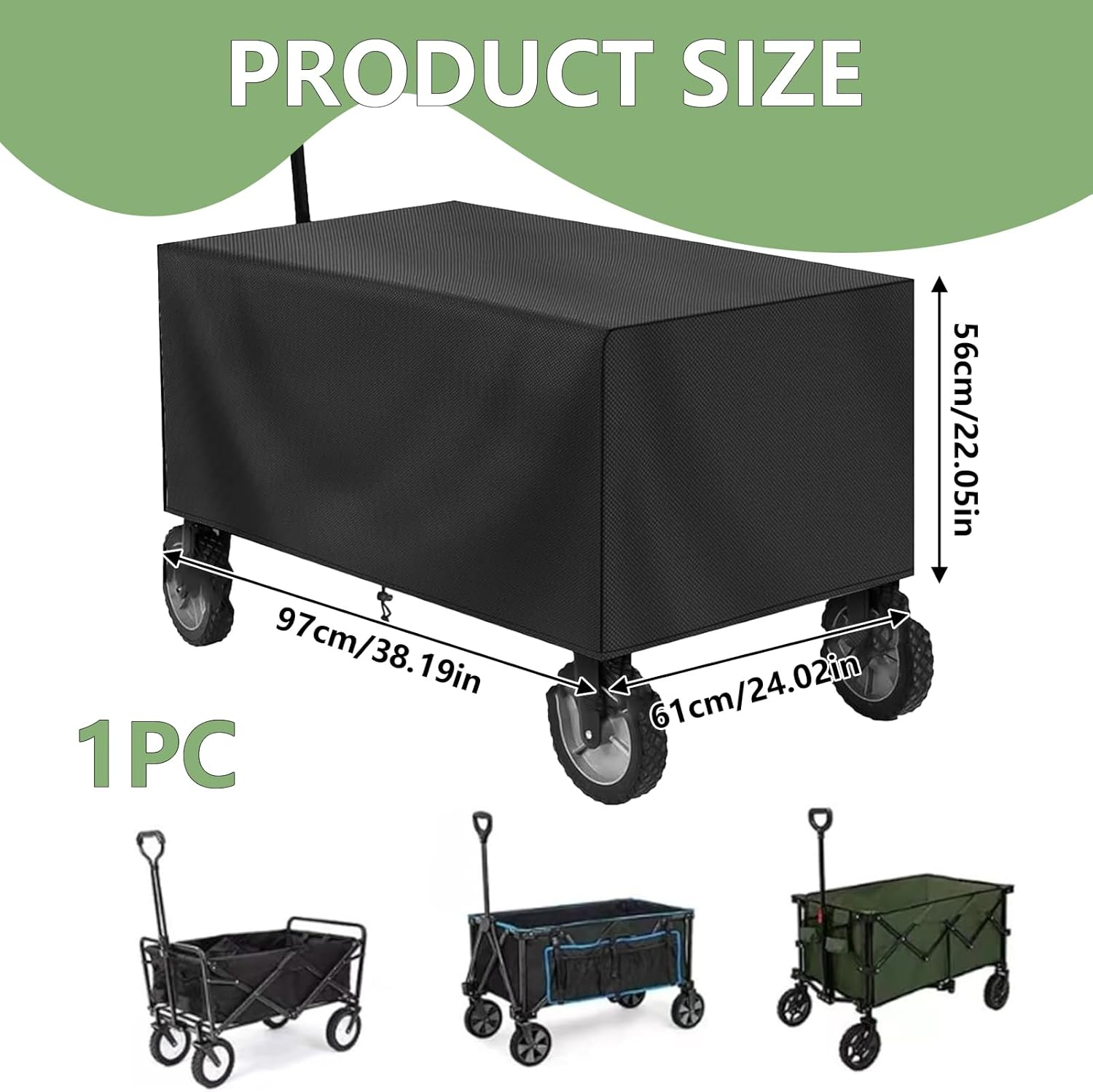 Folding Garden Cart Cover - Waterproof, Dustproof Oxford Cloth Protective Cover for Festival Wagon, Cart (97X61X56Cm) image number 3