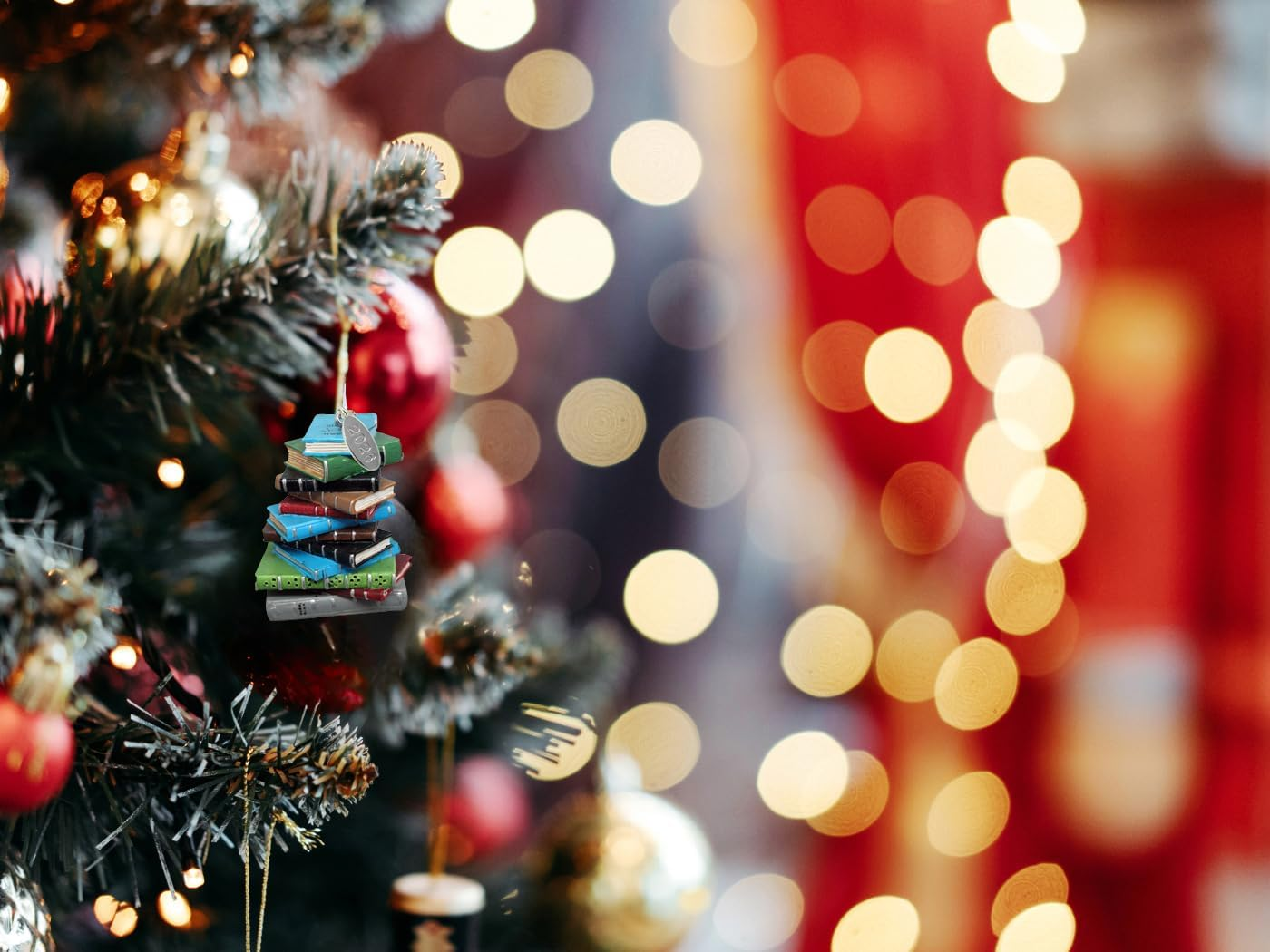 2025 Bookworm Ornament, Library Ornament, Librarian Christmas Ornament, Great Book Club Ornament or Teacher Gift - Stack of Books image number 6