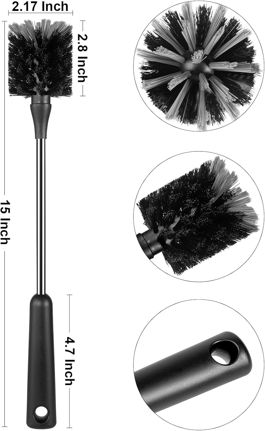 Bottle Brush, Long Stainless Steel Handle Water Bottle Brush Cleaner, Sports Bottle Scrubber, Kitchen Scrub Cleaning Brushes for Beer Bottles, Cups, Wine Glasses, Coffee Mugs, Tumblers, Thermos image number 2