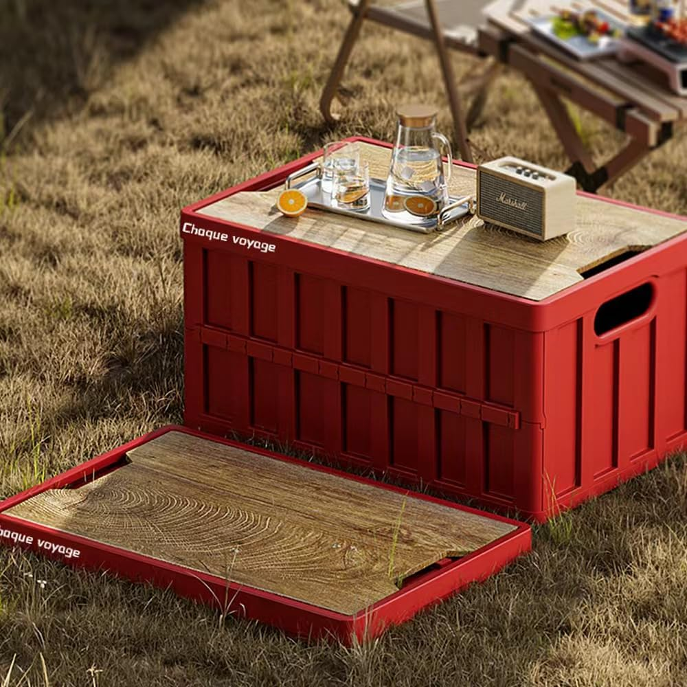 Storage Bins Camping Foldable Automobile Storage Box (20L) 3-In-1 Foldable Camping Box - Collapsible Storage + Seat + Side Table, Multifunctional for Camping, Hiking, Outdoor Activities