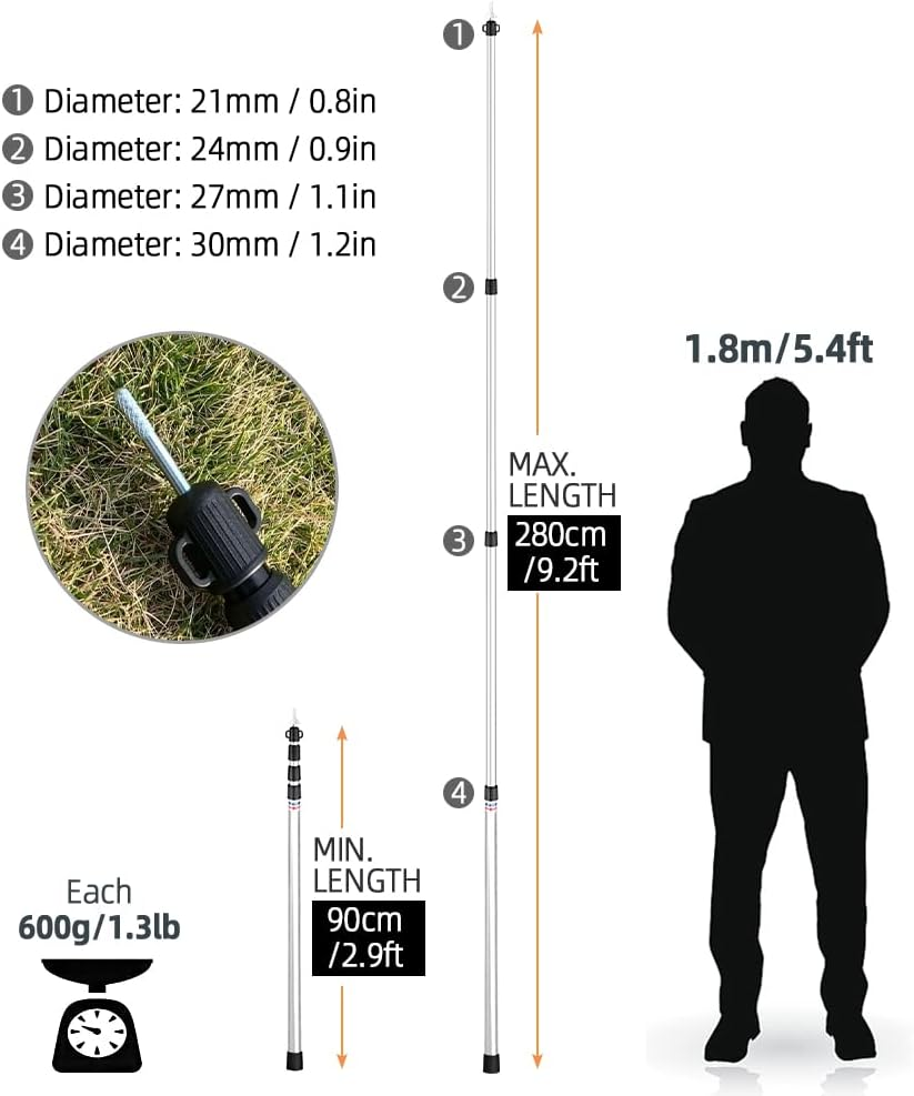 Mingzhe Telescoping Tarp Poles Adjustable Camping Tent Poles Portable Lightweight Aluminum Tent Poles Replacement for Awnings Canopy Rain Fly Shelter image number 1