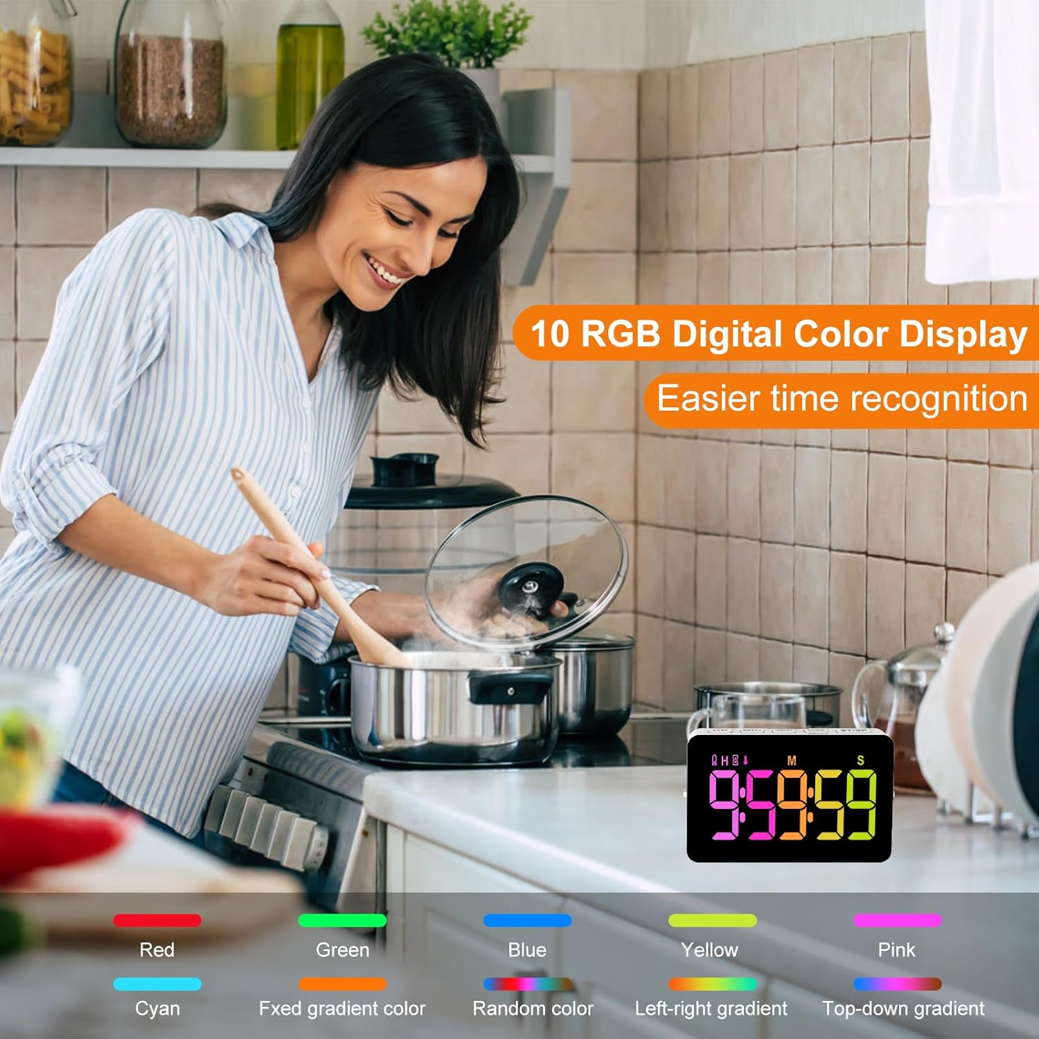 Kitchen Digital Timer, Count down Up, Rechargeable, Vibration Mode Adjustable Volume and Brightness LED Display, Time Management Cook, Desk, Kids Adults Study Teaching, Kitchen Gadgets image number 6