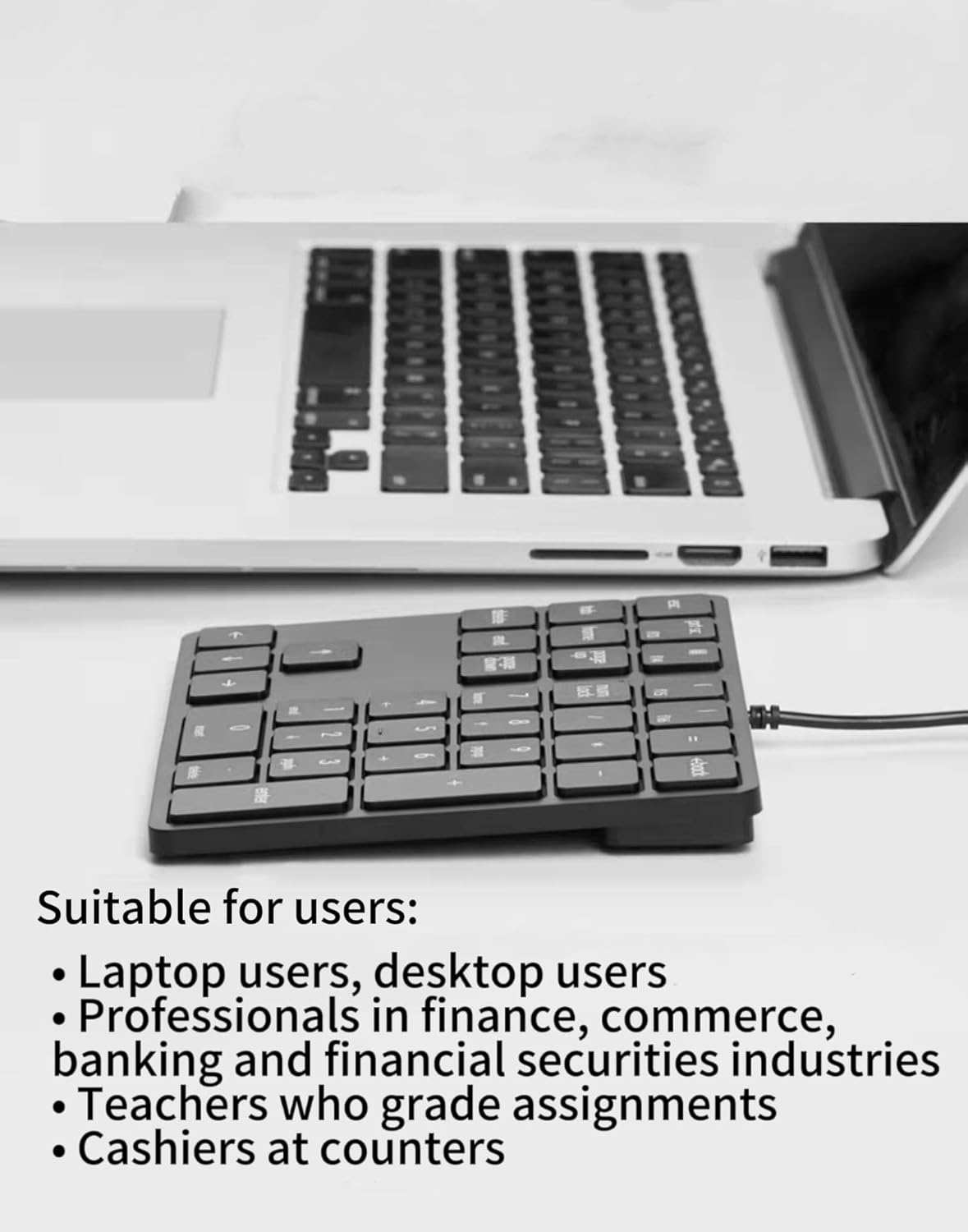 Levieny Wired Numeric Keypad - Slim 34 Key USB-A & USB-C Number Pad for PC, Laptop, Computer (Black) image number 2