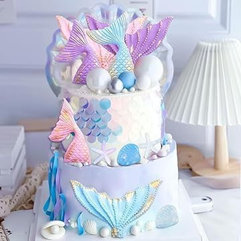 10 Pcs Mermaid Cake Topper Set, Mermaid Tail Cake Decorations for under the Sea Princess Theme Party, Includes Seashell Starfish Cake Toppers for Birthday Celebration image number 2