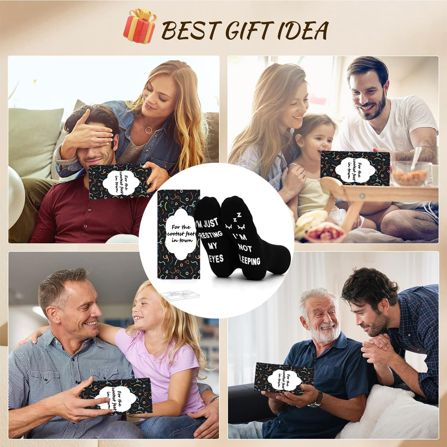 Funny Socks for Men with Gift Box, Dad Christmas Novelty Gifts, Gifts Birthday Funny Socks Mid Tube for Men Fathers Day Present (I'M Not Sleeping, I'M Just Resting My Eyes)