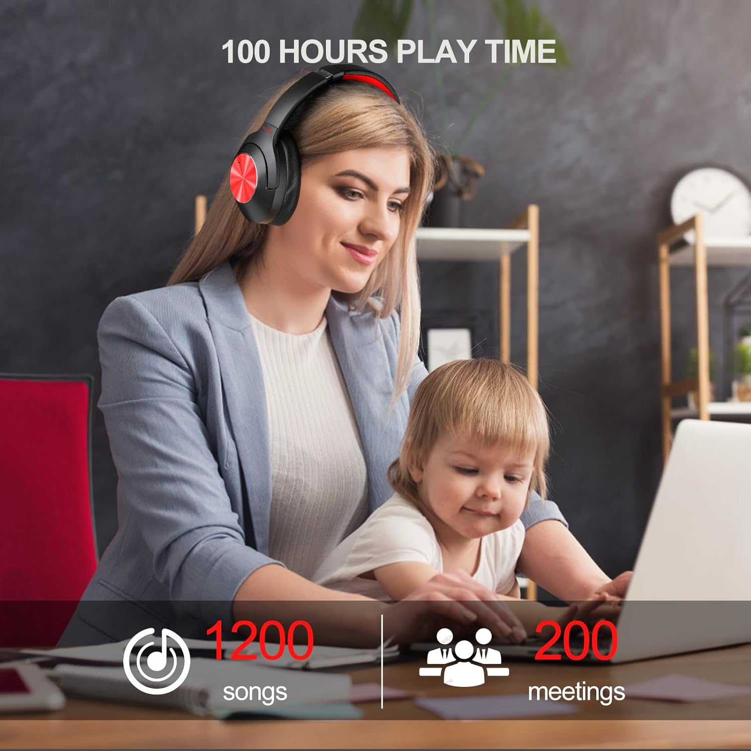 Hybrid Active Noise Cancelling Headphones - 2024 Upgraded Wireless over Ear Bluetooth Headphones,100H Playtime,Hi-Res Audio,Deep Bass Noise Cancelling,Comfortable Ear Cup for Travel/Home/Office image number 4