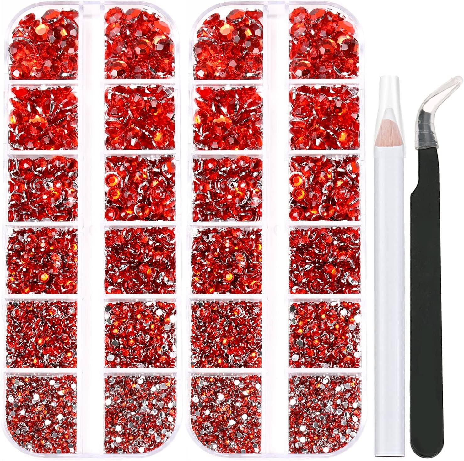 5320 Pieces Flat Back Gems round Crystal Rhinestones 6 Sizes (1.5-6 Mm) with Pick up Tweezer and Rhinestones Picking Pen for Crafts Nail Face Art Clothes Shoes Bags DIY (Red) image number 1