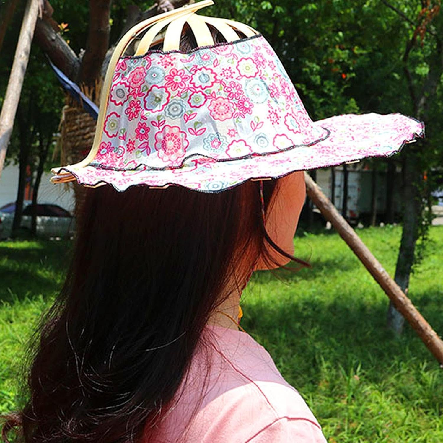 Portable Bamboo Sun Hat - Uv Protection 2 in 1 Bamboo Sun Hat | Bamboo Hat, Beach Hat Hand Fans for Women Foldable for Spring/Summer image number 1
