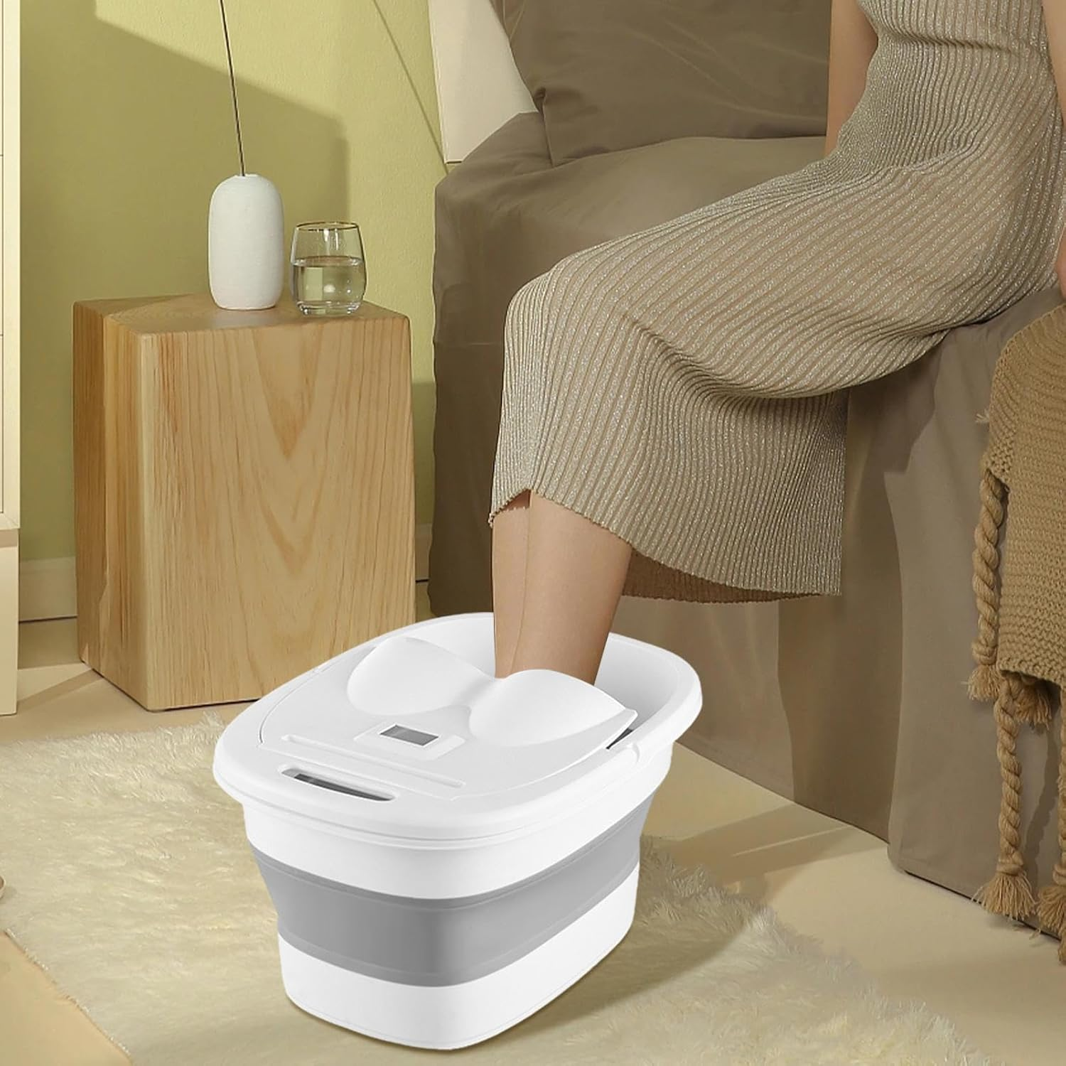 Foot Bath Soak Tub - Bottom Massage Wheel Multifunctional Foot Soak Bucket with Phone Holder | Portable Foldable Bath Massage Bucket for Women Men image number 1