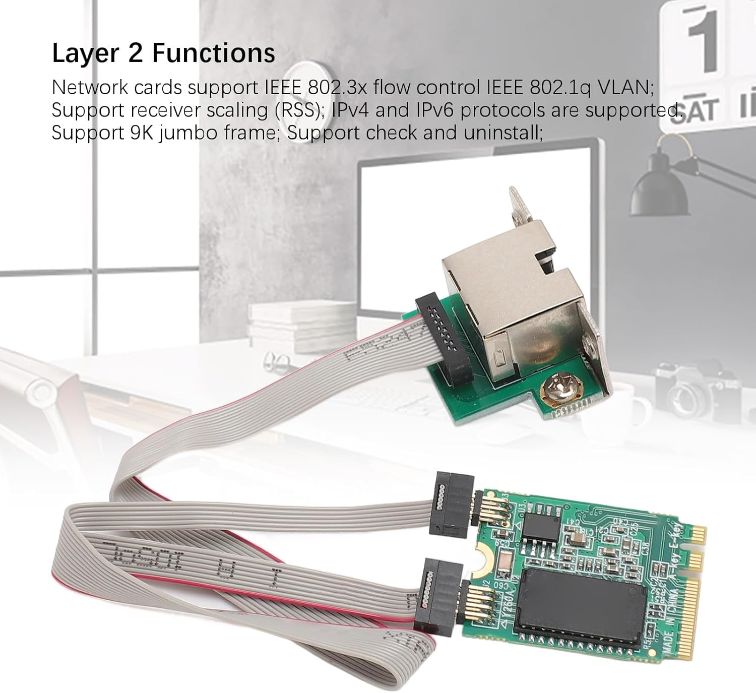 M.2 a E Network Card, Gigabit Ethernet Server Network Adapter, Single Port RJ45 Network Card with I210AT Chip, Bent Pin, 1000/100/10Mbps image number 2