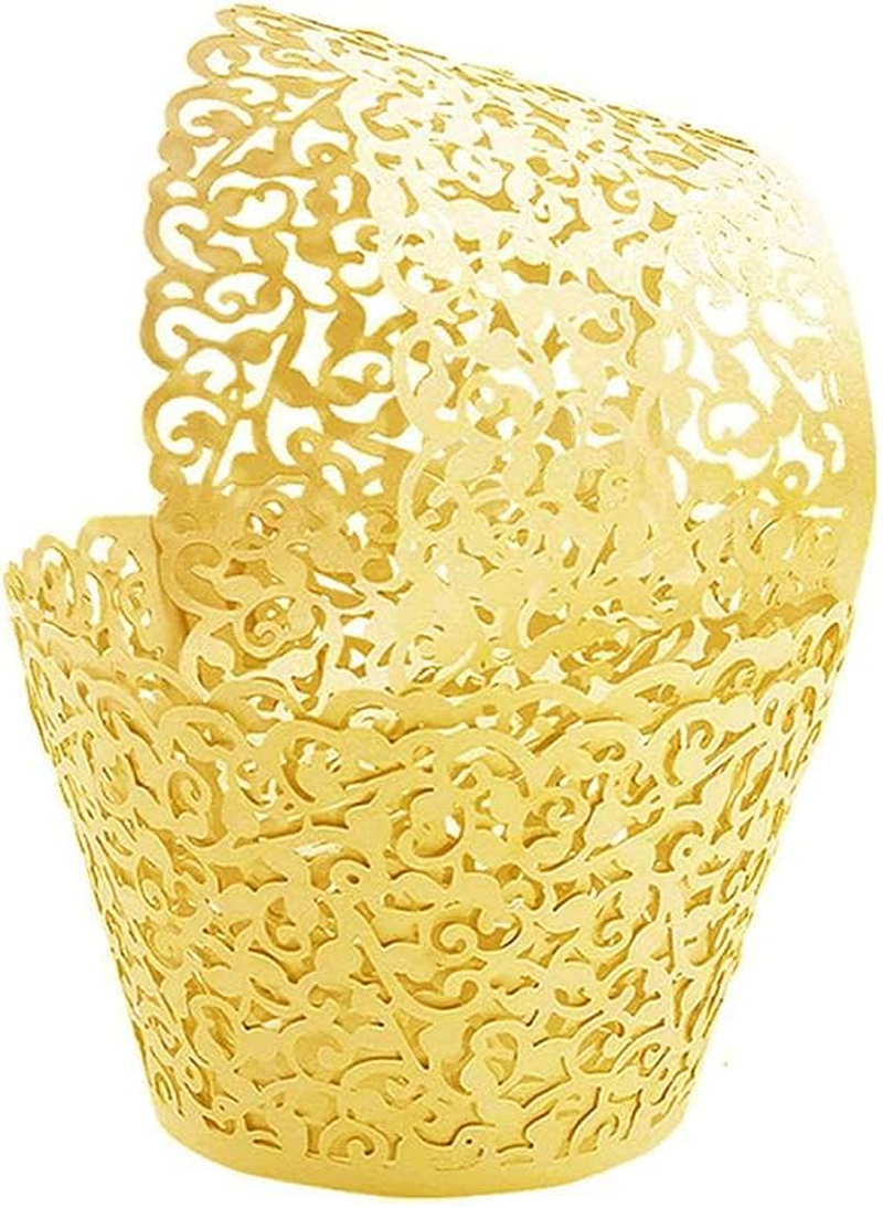 AIMALL 25Pcs Cupcake Wrappers | Artistic Bake Cake Paper Filigree Little Vine Lace Laser Cut Liner Baking Cup Wraps Muffin Casetrays for Wedding Party Birthday Decoration