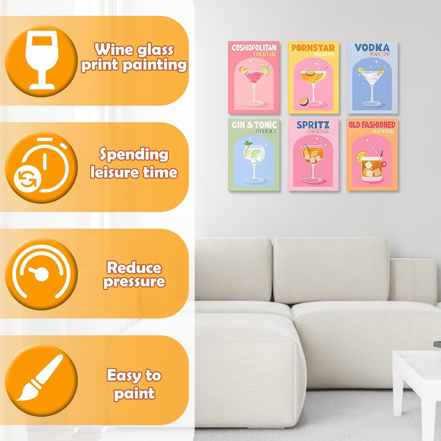 Fwqofvk 6 Packs Oil Painting Set by Numbers with Brush and Acrylic Paint, Linen Canvas Cocktail Theme Painting for Home Decor Present for Art Lover 37.5&times;27.5 Cm (Style 2) - Style 2 image number 6