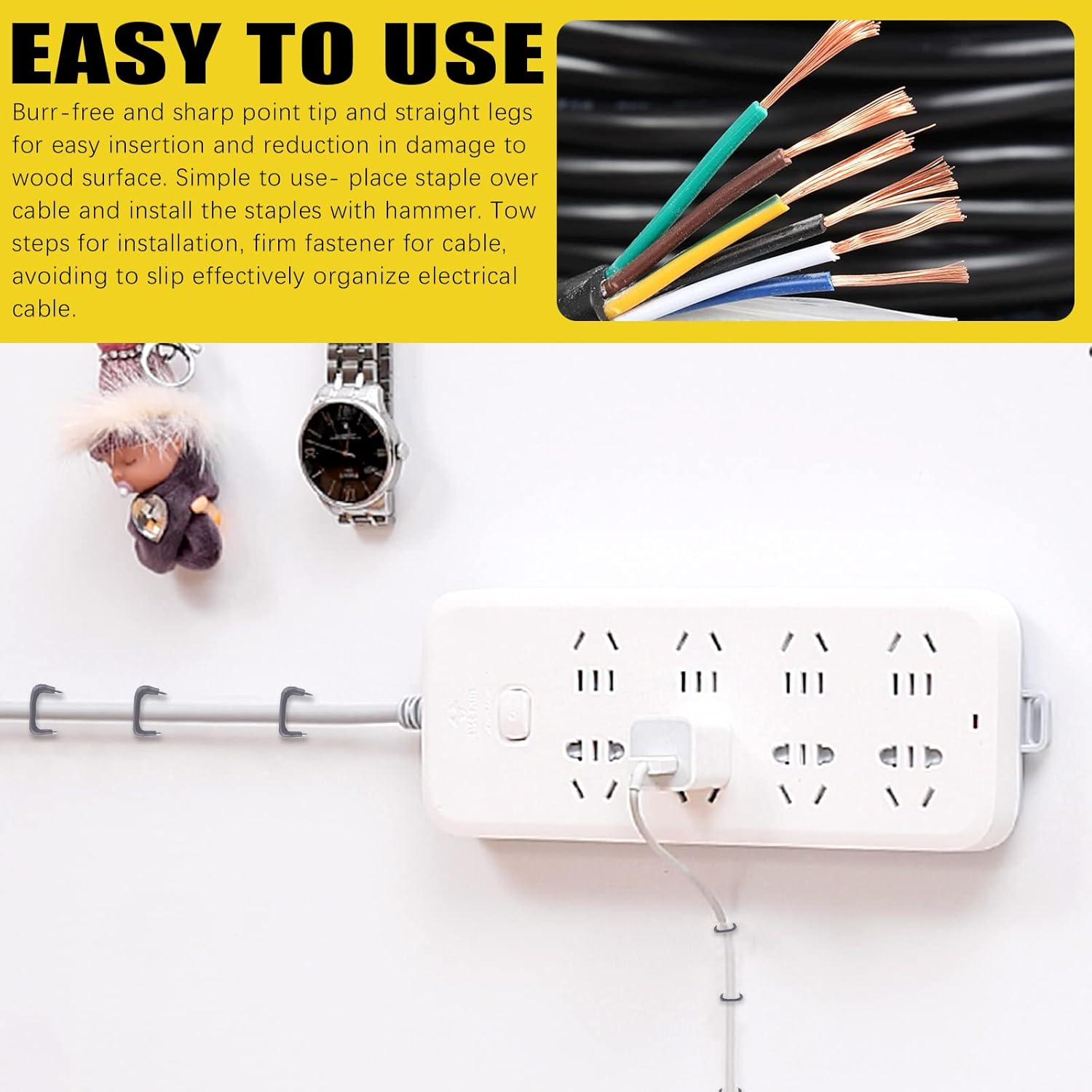 Mardatt 540 Pcs Insulated U Staple Nail Assortment Set with Storage Case, 0.56", 0.44&ldquo;, 0.41", 0.36" Metal Cable Staple for Fixing Electrical Wire image number 2