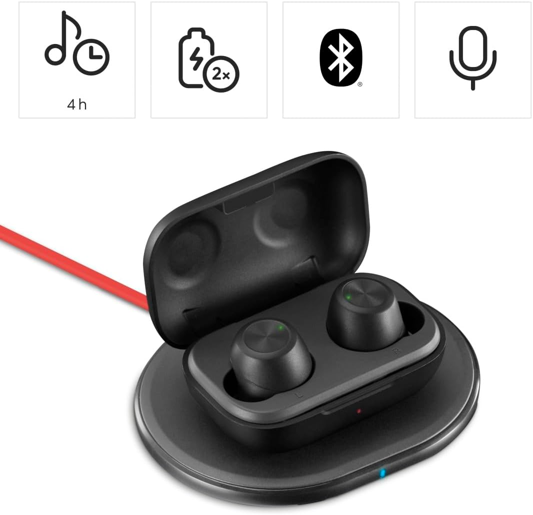 Hama True Wireless In-Ear Headphones (Bluetooth Headphones Music Time 12 Hours Battery, In-Ear Headphones with Wireless Charging and Wireless Charger, Splash-Proof IPX4, Ultralight 4 G) Black image number 6