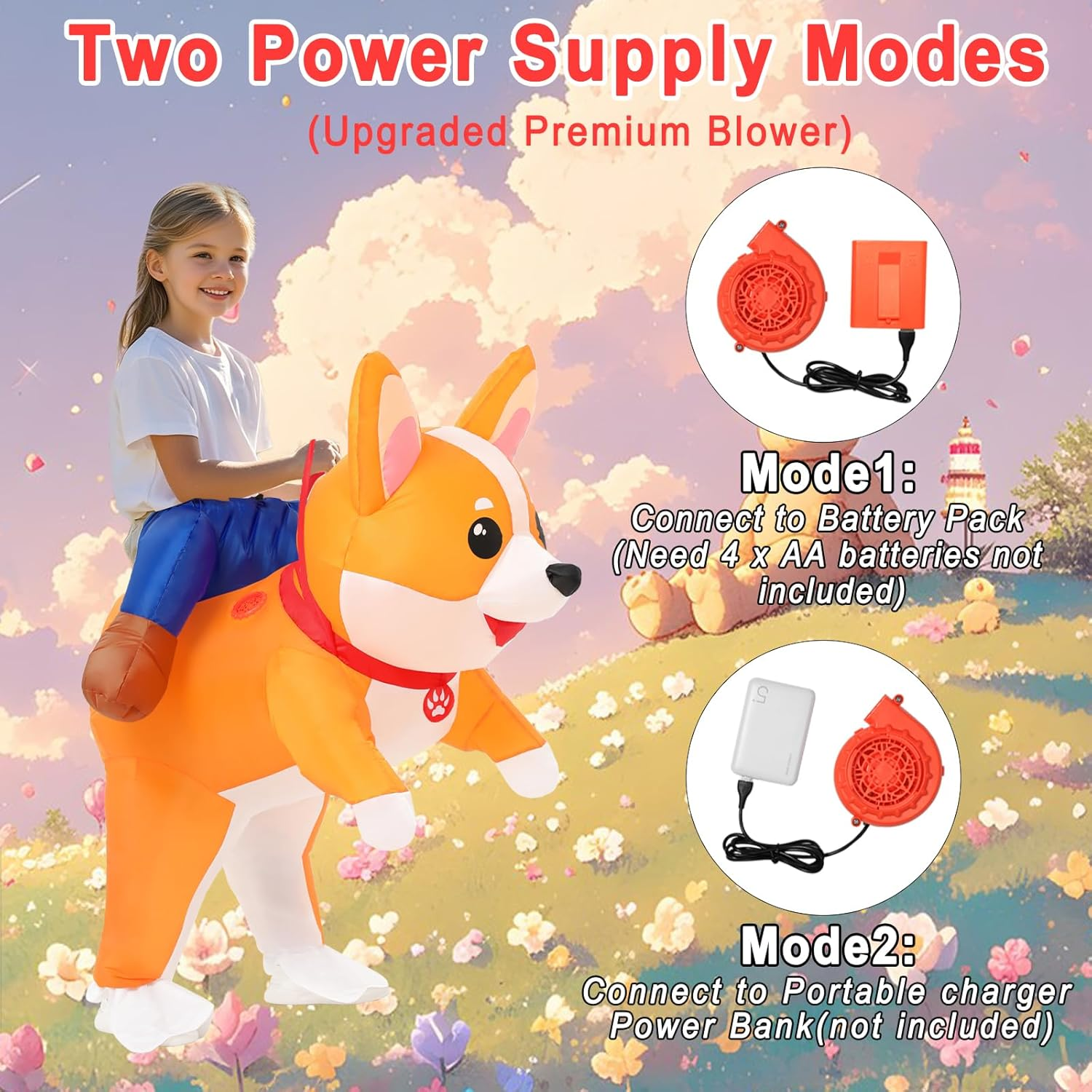 Inflatable Dog Costume for Adult Kids Halloween Blow up Ride on Corgi Costumes Animal Suit Women Girls Cosplay Fancy Party