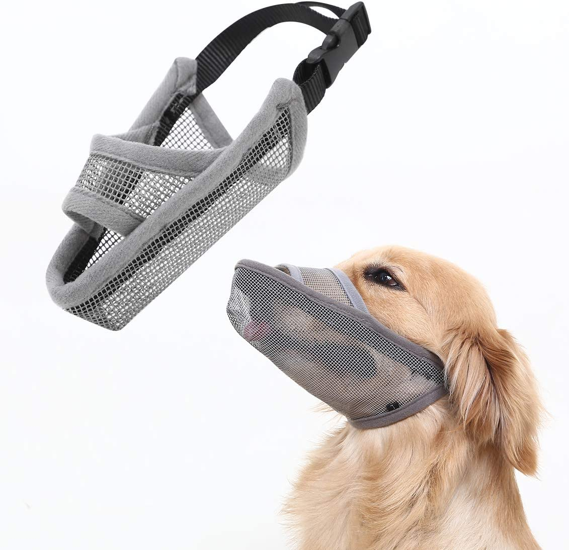 Nylon Muzzle for Small Medium Large Dogs, Breathable and Drinkable Muzzle for Barking and Anti-Barking (Grey, L) image number 6