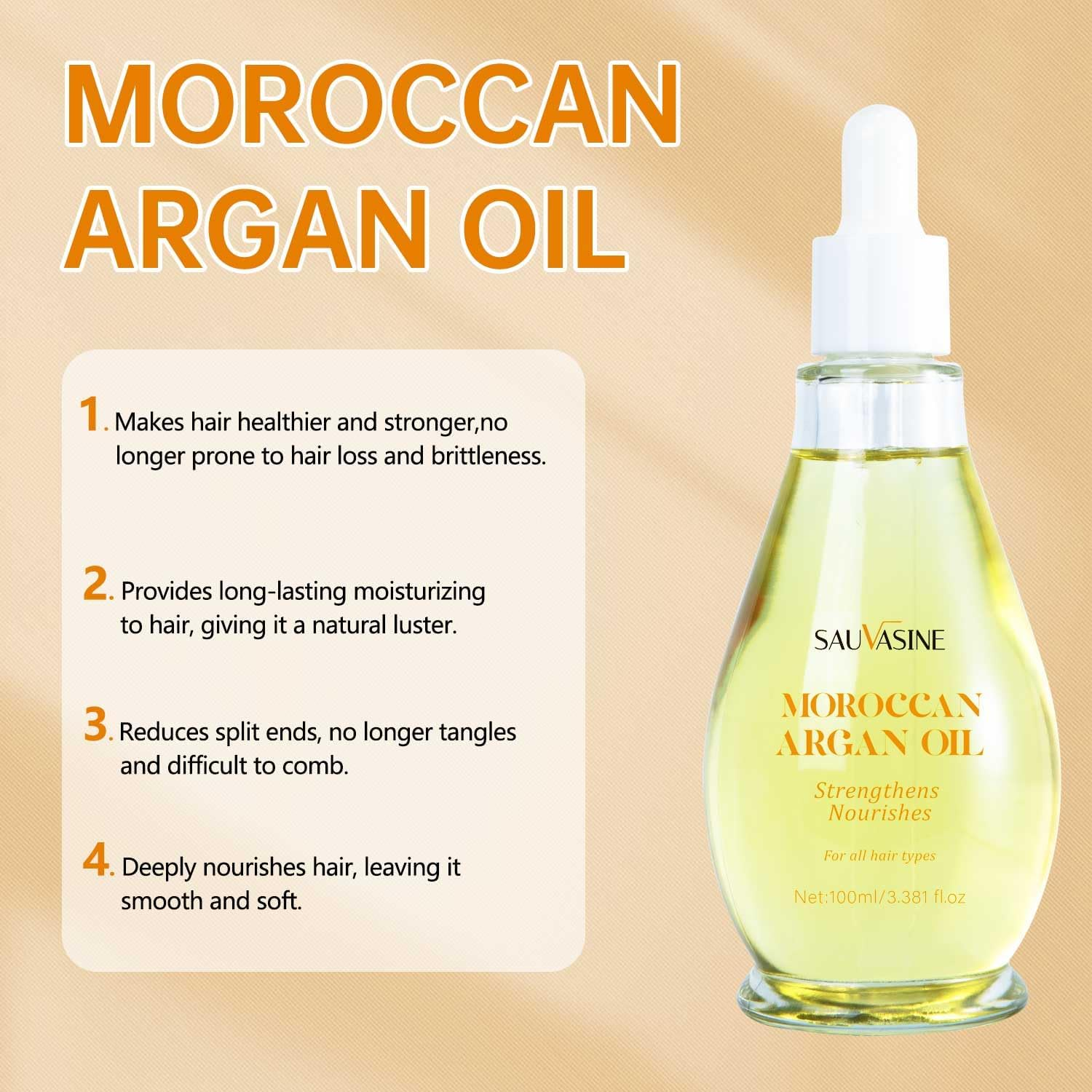 Moroccan Argan Oil for Hair, 100Ml, Strengthens and Nourishes, All Hair Types