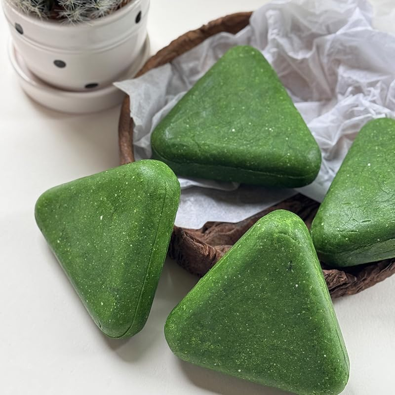 Nature Triangle Shampoo Bar, Natural Cypress Leaf Usman Grass Solid Shampoo Bar, Nature Seven Green Shampooba, Rich Lather, Calming & Strengthens Hair for All Hair Types (1PCS)