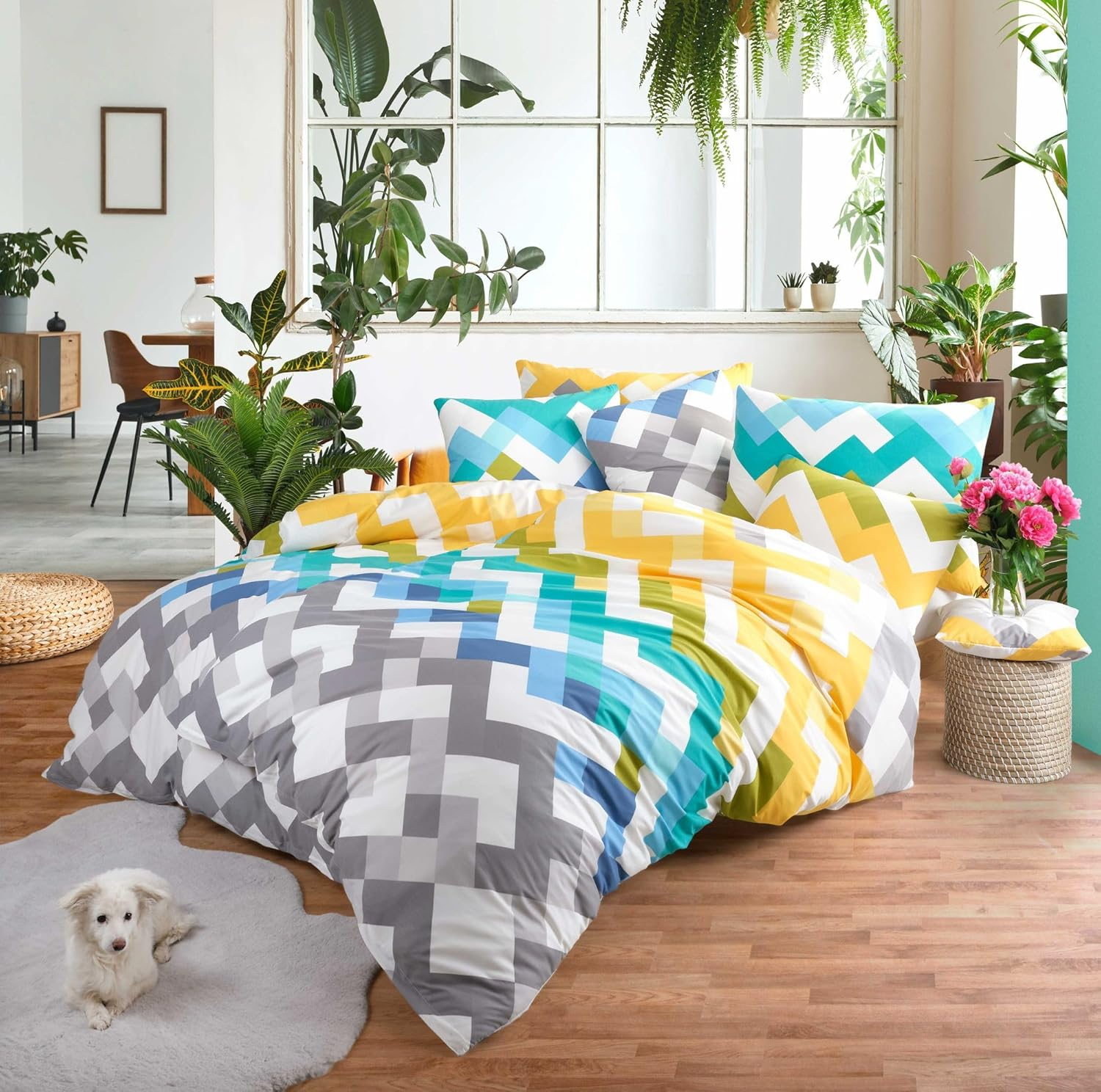 KK SHOPPING Versandhandel Klaus Kolodzie Colori Bed Linen Set, 100% Cotton, 135 X 200 Cm, 80 X 80 Cm