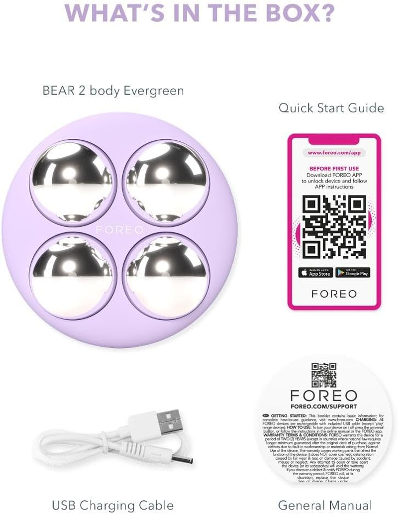 FOREO BEAR 2 Body Advanced Microcurrent Body Sculpting Machine - Cellulite Massager & Lymphatic Drainage - Firm & Contour - Body Massager - Increases Absorption of Skin Care Products - Lavender
