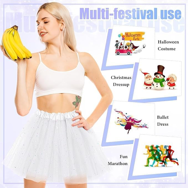 MINYII 9 Pcs Women'S Tutu Skirt Adult 4 Layered Tulle Stars Sequins Ballet Dance Dress Girls Princess Ballet Dance Sequin Skirt (Pink)