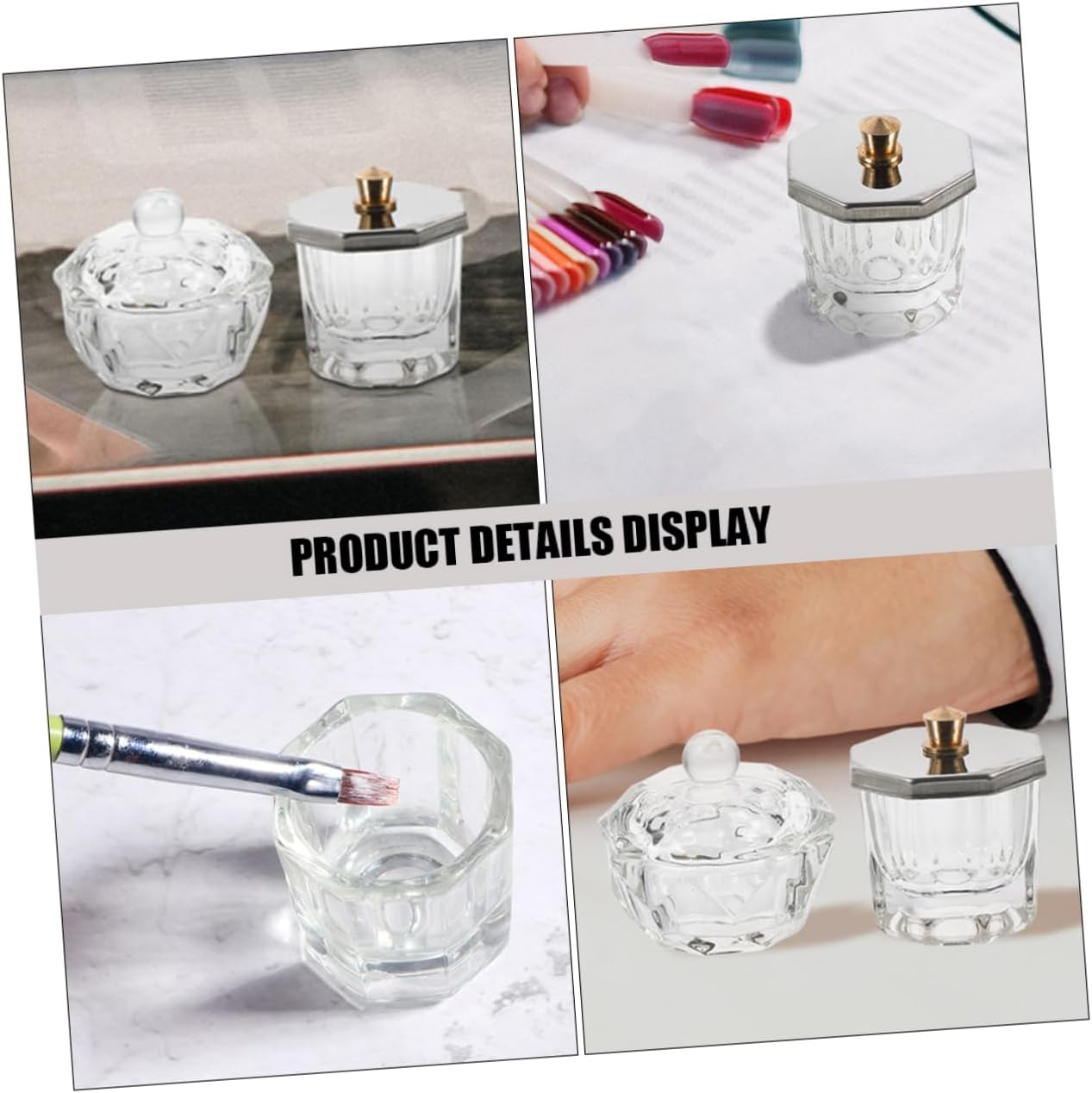 MUSISALY Glass Dappen Dish with Metal Lid 8Oz Nail Liquid Holder Thickened Crystal Nail Cup for Professional Manicure and Diy Use image number 2