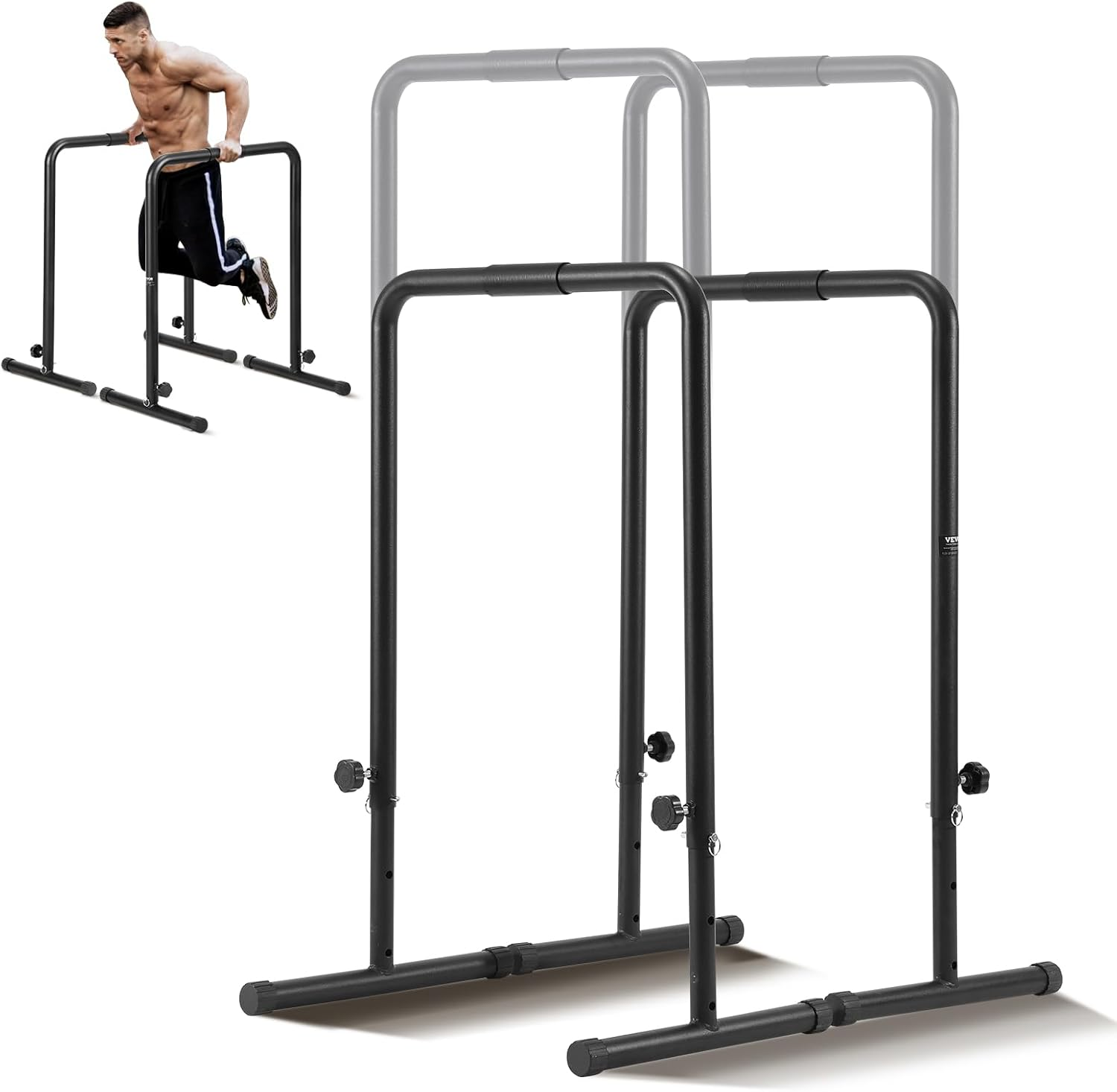 VEVOR Dip Bars, 200 Kg Capacity, Heave Duty Dip Stand Station with Adjustable Height, Fitness Workout Dip Bar Station Stabilizer Parallette Push up Stand, Parallel Bars for Strength Training Home Gym image number 4