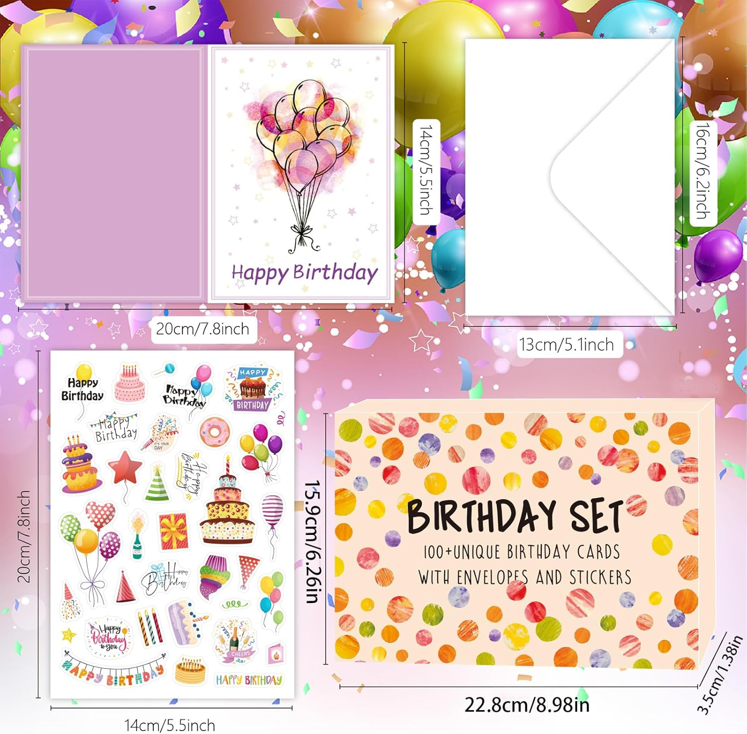 50 PCS Unique Happy Birthday Cards -With Envelopes and Stickers- Included Sturdy Storage Box,Congratulation Card Best Birthday for Husband Wife Mother Father Children Boys Girls image number 4