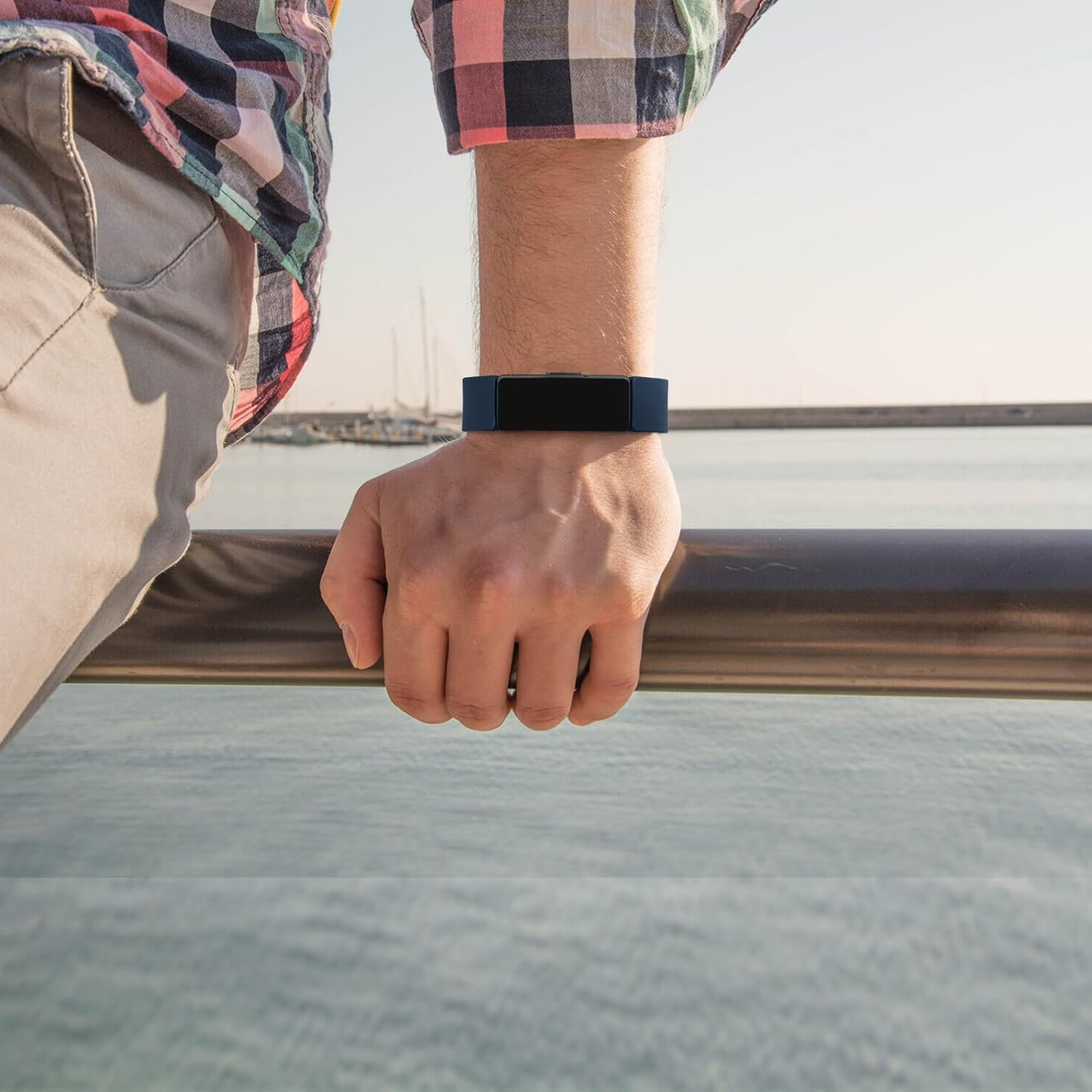 [3 Pack]Sport Straps for Fitbit Inspire 2 Bands & Fitbit Inspire HR Bands Women Men, Soft Classic TPU Adjustable Comfortable Replacement Strap Wristbands - Flower Pattern-Black+Gary+Deep Blue image number 5