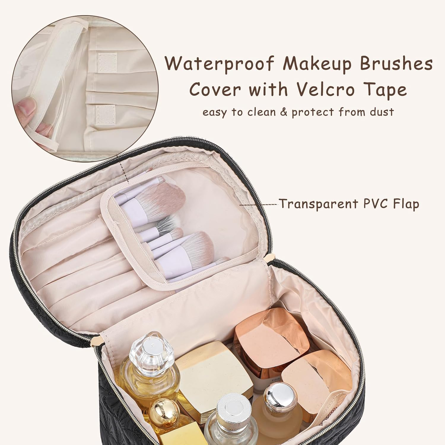 DDPOND Medium Size Quilted Makeup Bag with Brush Compartment, Coastal Granddaughter Cosmetic Bag, Seashell Portable Travel Toiletry Pouch（02White） - 02White image number 2