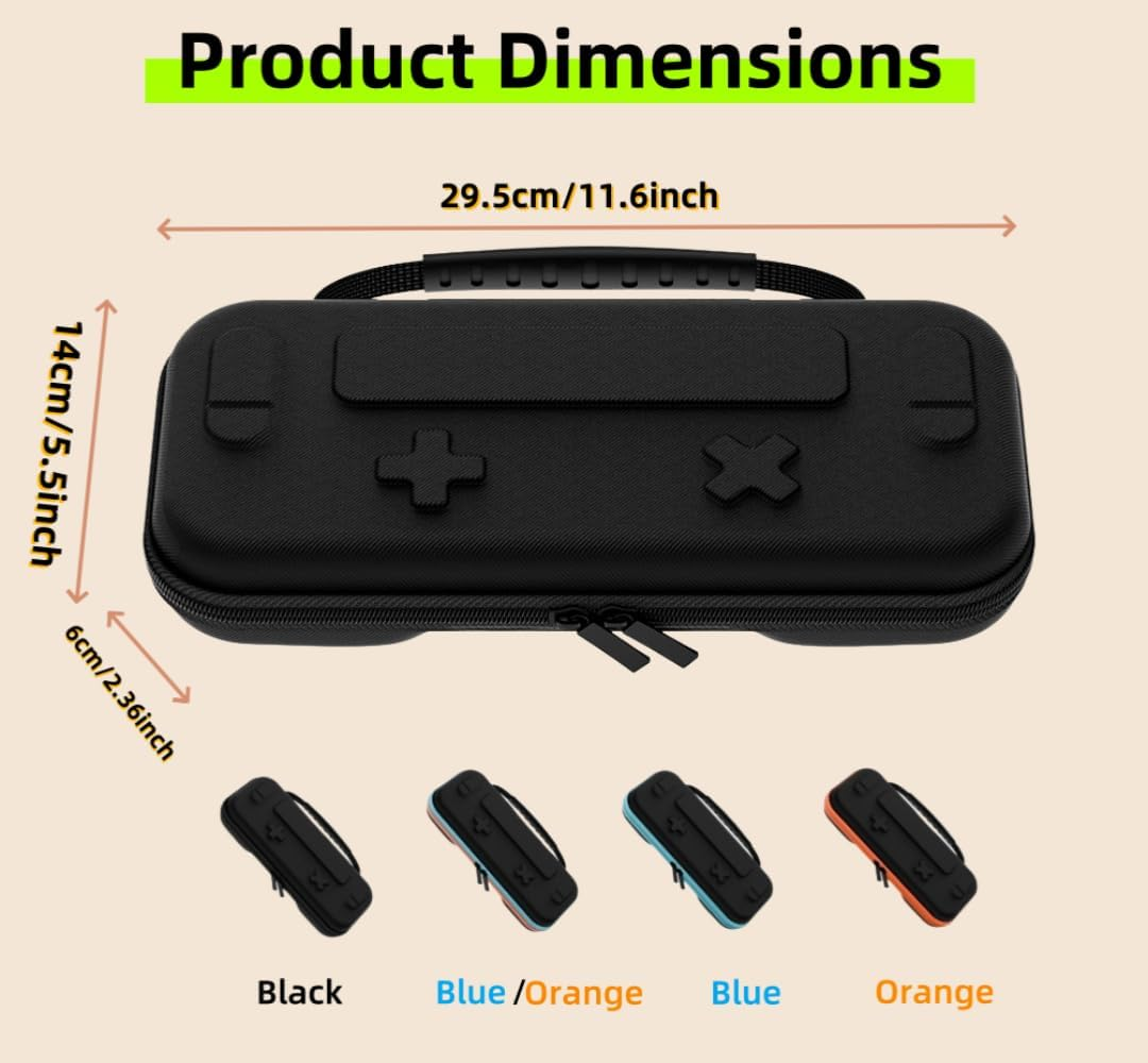 NQQNQQ YS-1 Switch 2 Carrying Case Compatible with Switch 2 (2025)/Switch/Switch OLED, Hard Shell Travel Case with Accessory Storage & 12 Game Card Slots. (Blue/Orange) - Black image number 7