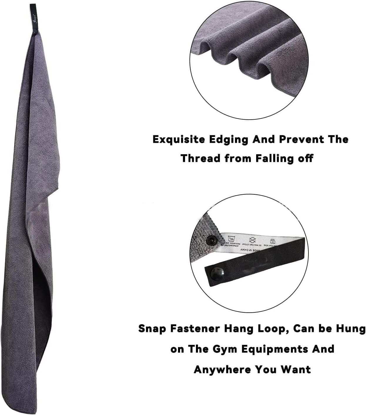 Generic 40 * 100CM Body Fitness Gym Towel with Zip Pocket, Grey, Microfibre, Solid, 1 Count image number 5