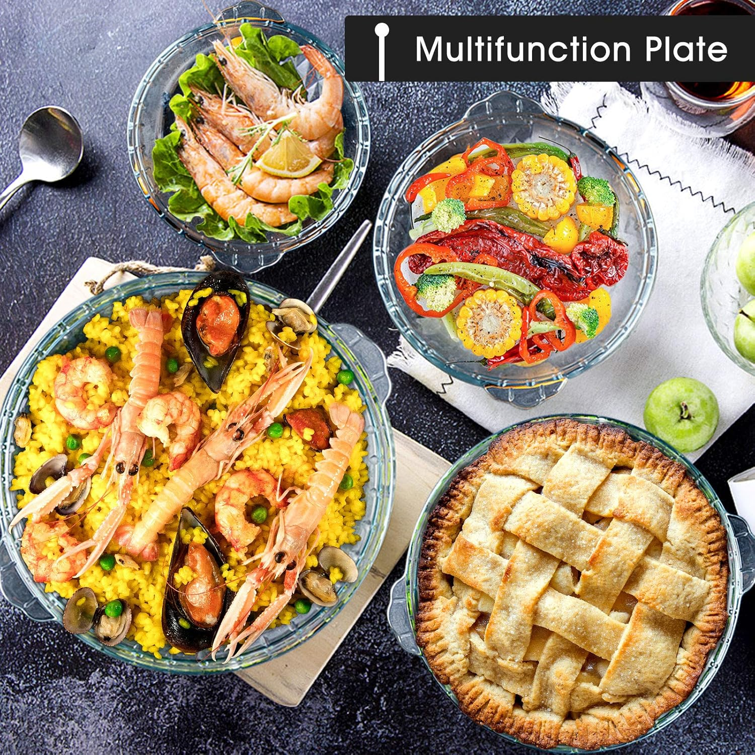 Karadrova Retro Minimalist Glass Pie Dish - 9.5In, 24Cm, 1.6L, Round, Transparent