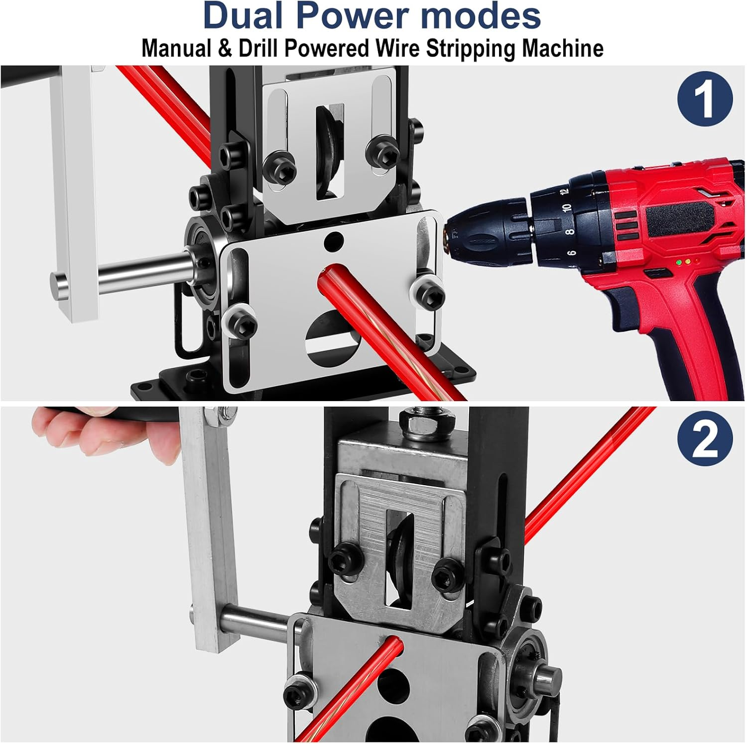 Manual Wire Stripper Machine, 0.06''-0.98'' Scrap Copper Wire Stripping Machine with Hand Crank or Drill Powered, Copper Wire Peeler Machine, Portable Aluminum Frame Wire Peeler