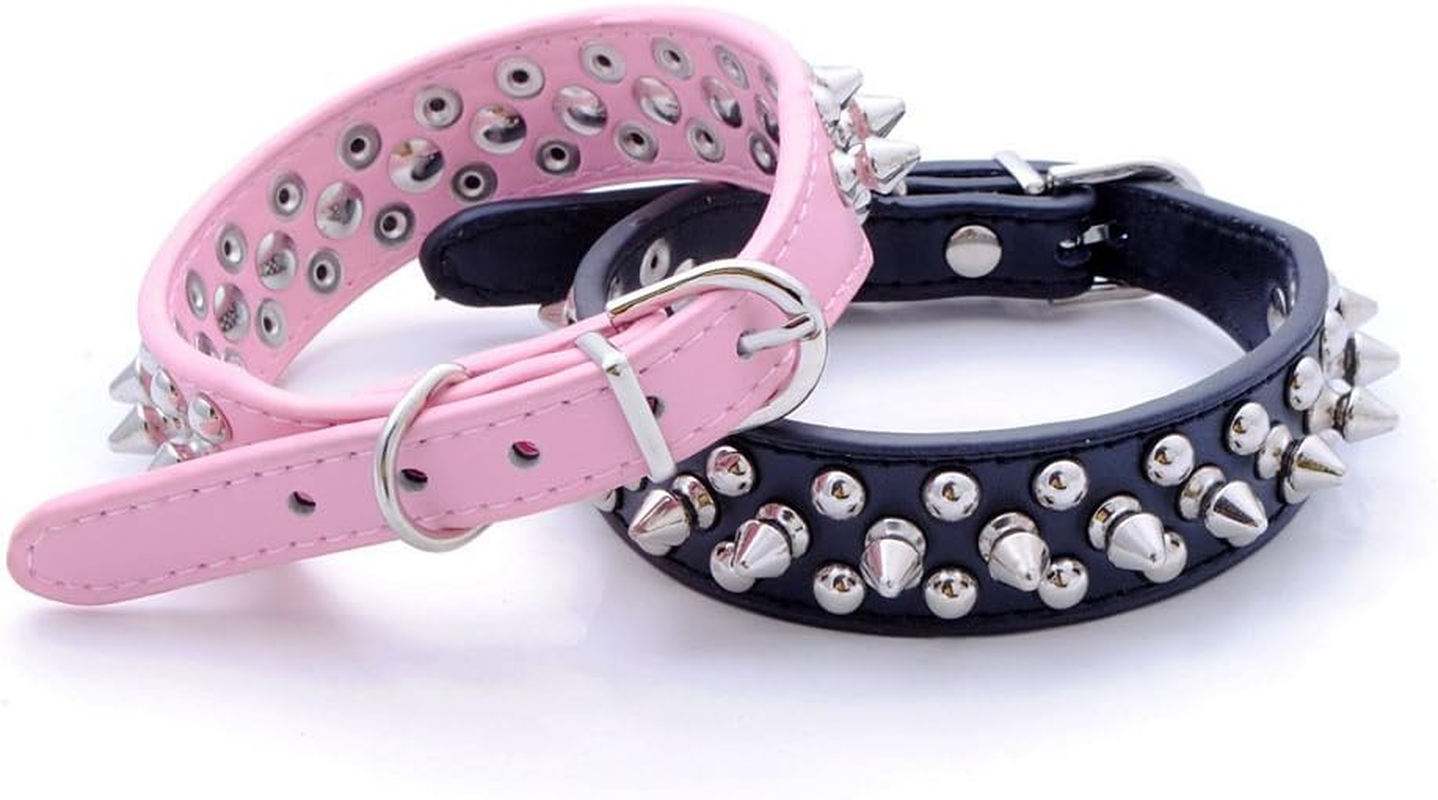 Adjustable Leather Spiked Studded Dog Collars Small Medium Large Pets like Cats/Pit Bull/Bulldog/Pugs/Husky, Pink,【 Neck 12 In】 image number 1