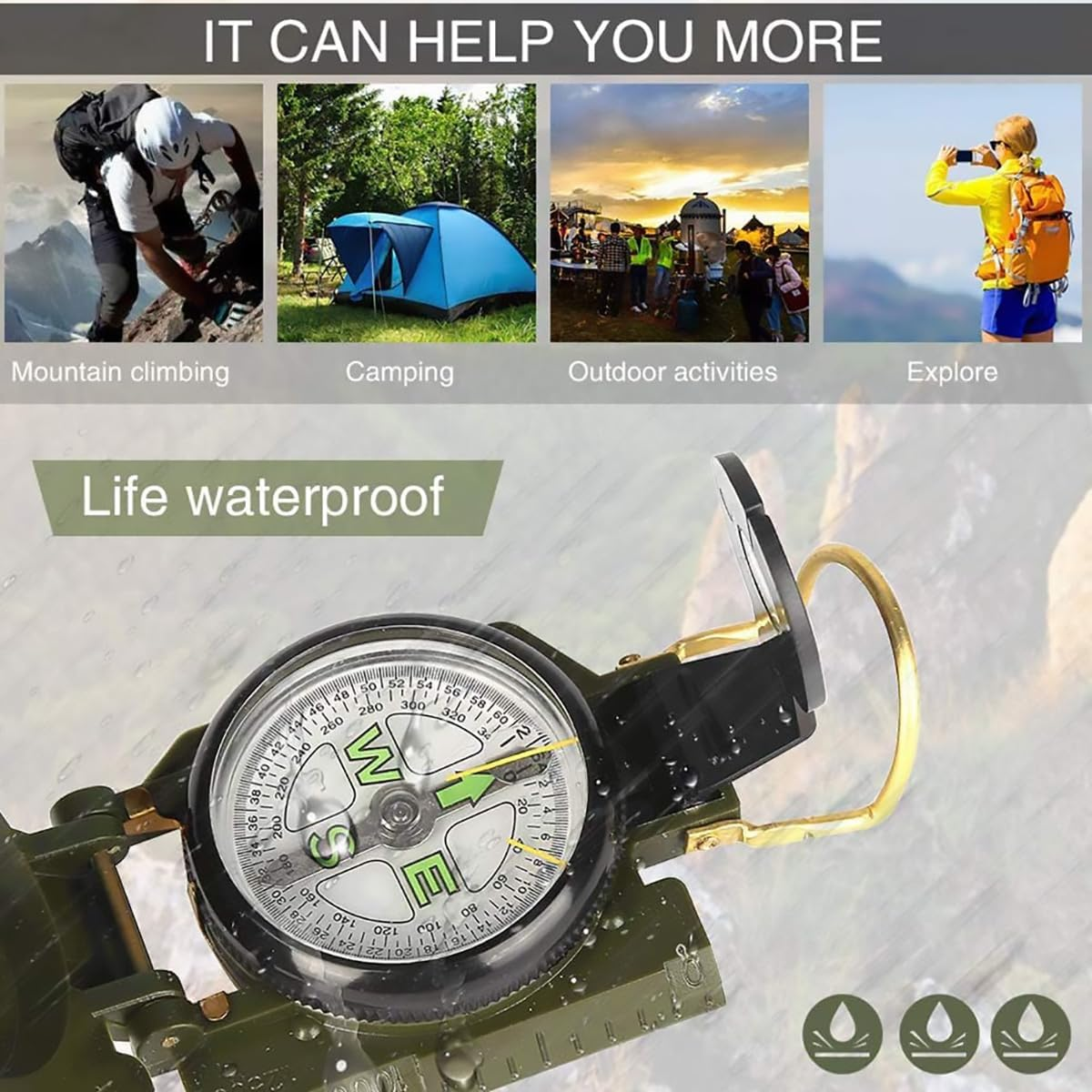 AIMALL Metal Compass DC45-2A with Magnifying Glass Portable Army Green Outdoor Navigation Tool for Hiking Camping Orienteering 3.03X2.28In image number 6