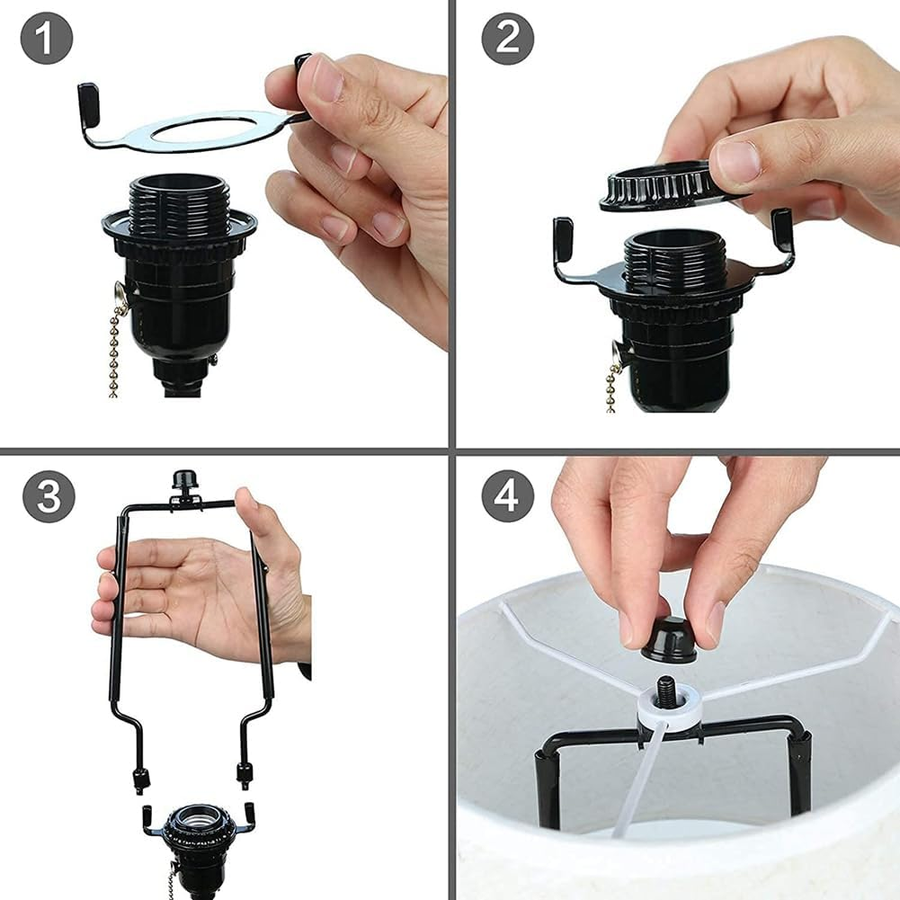 Shusmda 2Piece Lamp Shade Harp Holder 7Inch E14,E26,E27 Light Base Adapter Black Horn Frame Lampshade Bracket image number 4