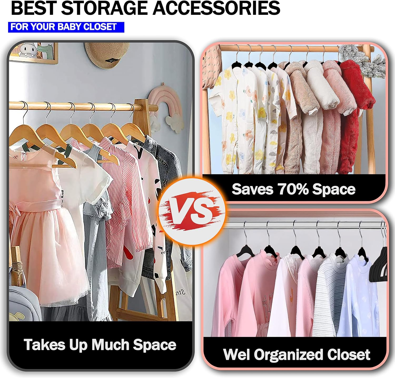 GVTECH Kids Hangers Velvet, [50 Pack] Children Cloth Durable Baby Hangers for Closet - Perfect Infant Toddler Kid Hanger for Everyday Use, Non Slip 360&deg; Hooks for Shirt, Pant, Dress (50 Pack, Black) - Black image number 5